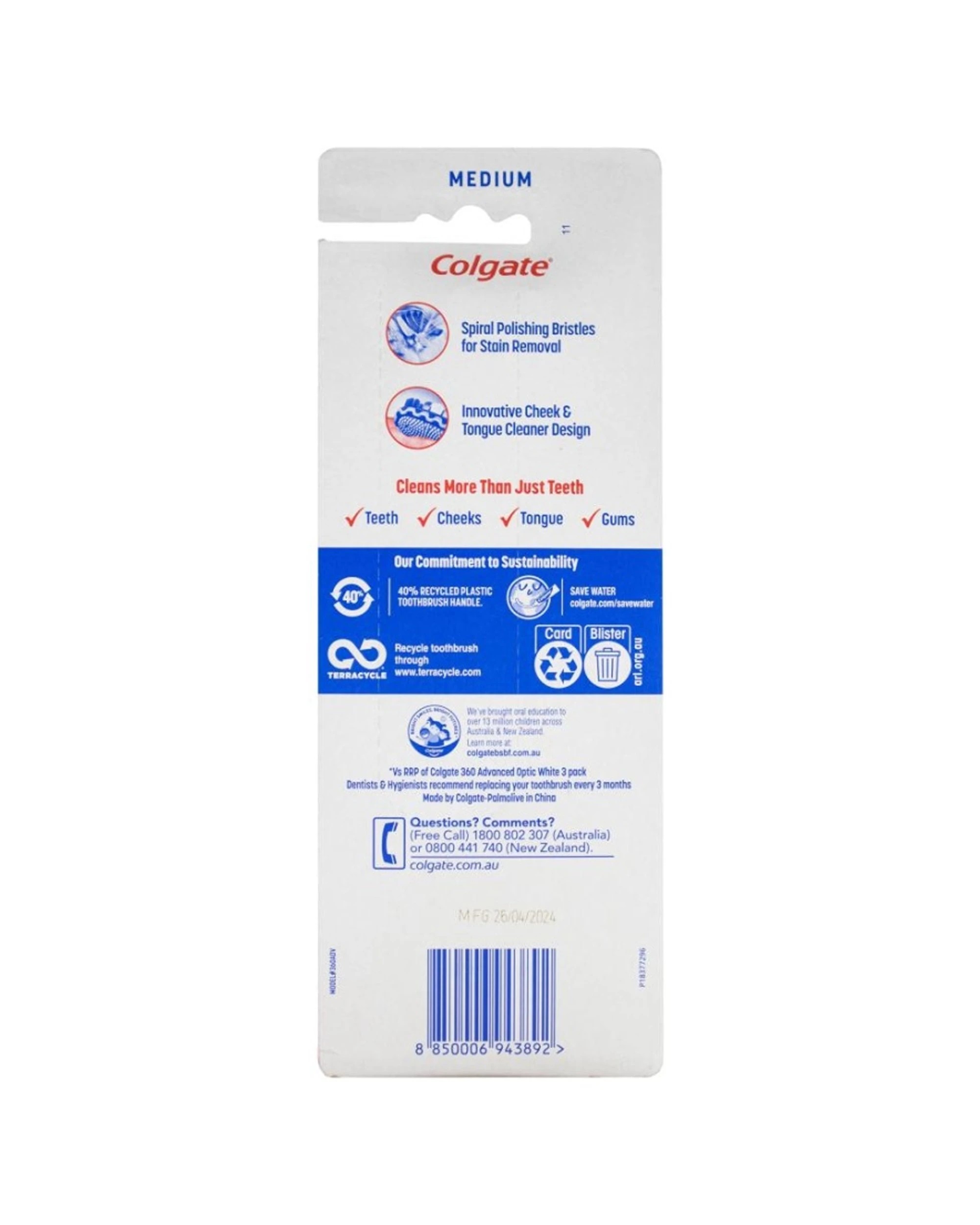 3 Colgate 360 Advanced Optic Toothbrush Medium 6PK Spiral Bristles - Multi, 3 of 3