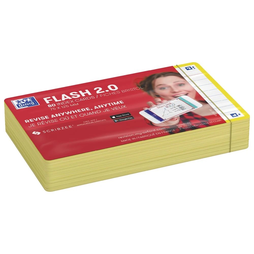 2 Oxford Flash 2.0 Index Cards Ruled 75 x 125mm Yellow 80 Pack, 2 of 3
