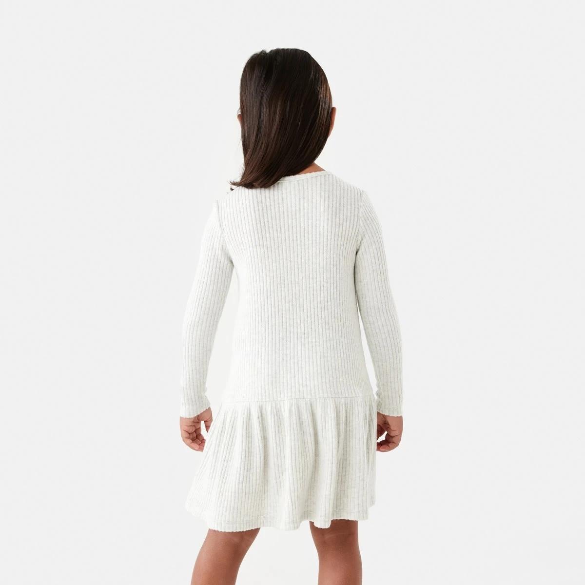 2 Long Sleeve Brushed Rib Dress Wht Marle, 2 of 9