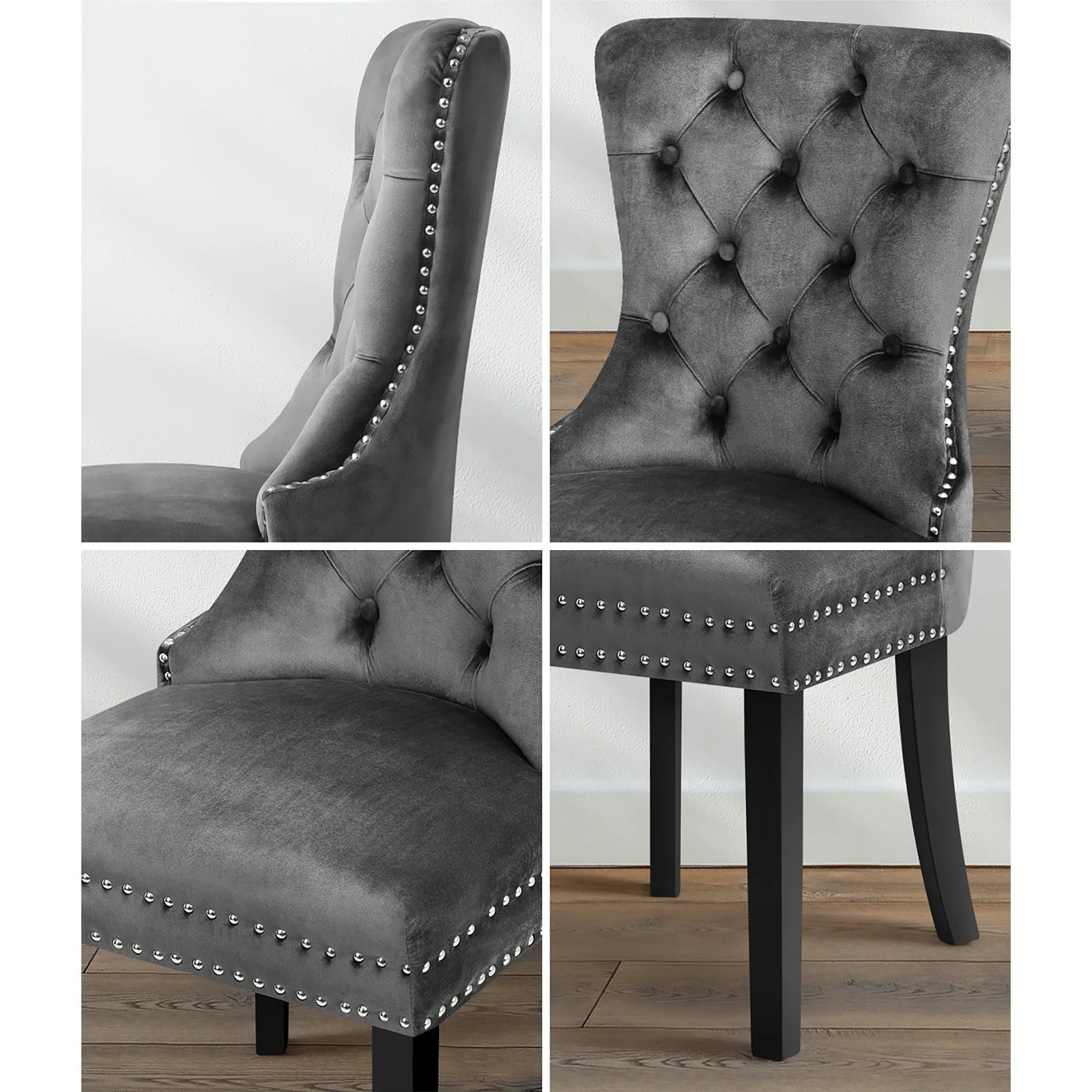 4 Oikiture 4x Velvet Dining Chairs Upholstered French Provincial Tufted - Grey, 4 of 8