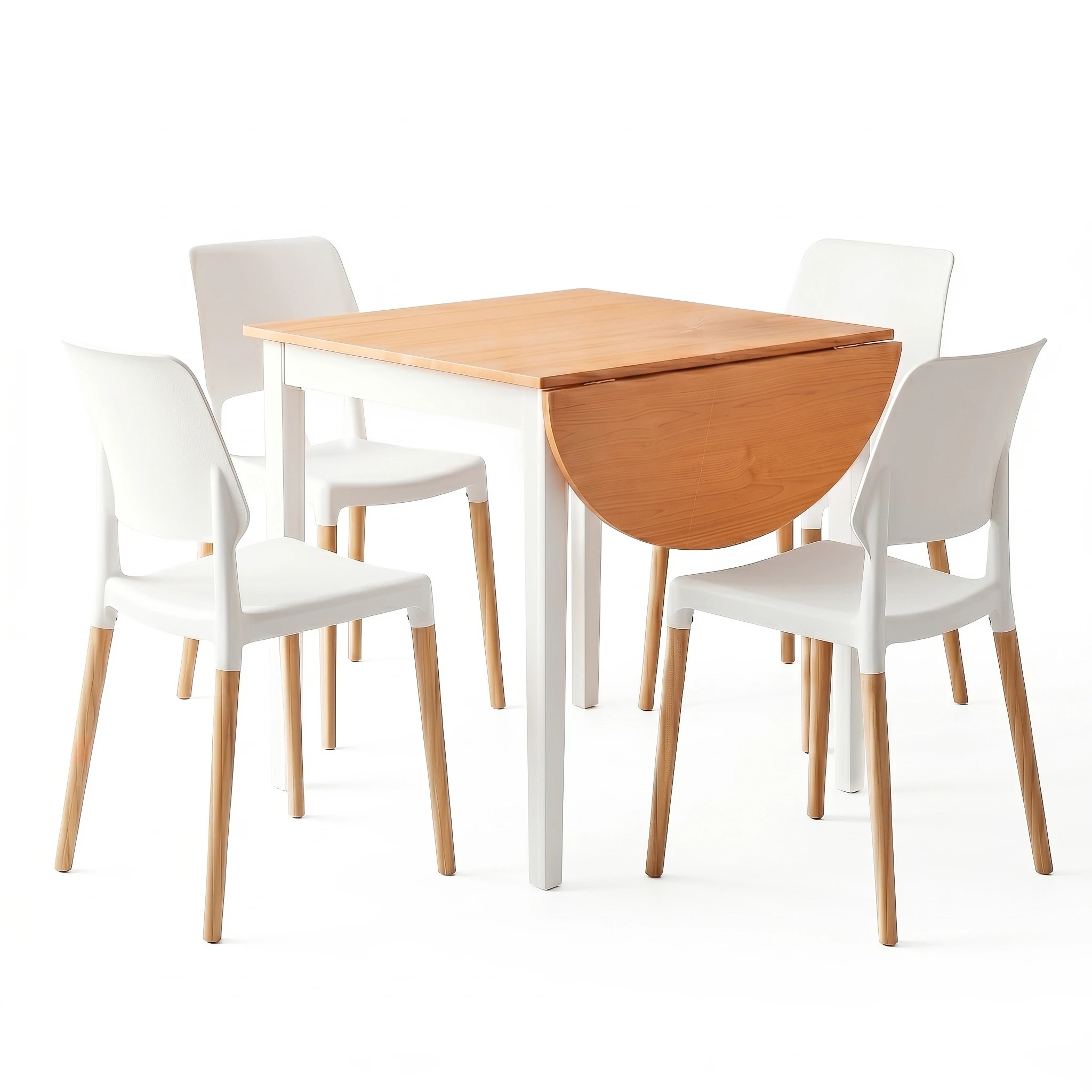 1 Artiss Drop-Leaf Dining Table and Chairs Set 5PCS White Wooden 4 Seater - White, 1 of 10