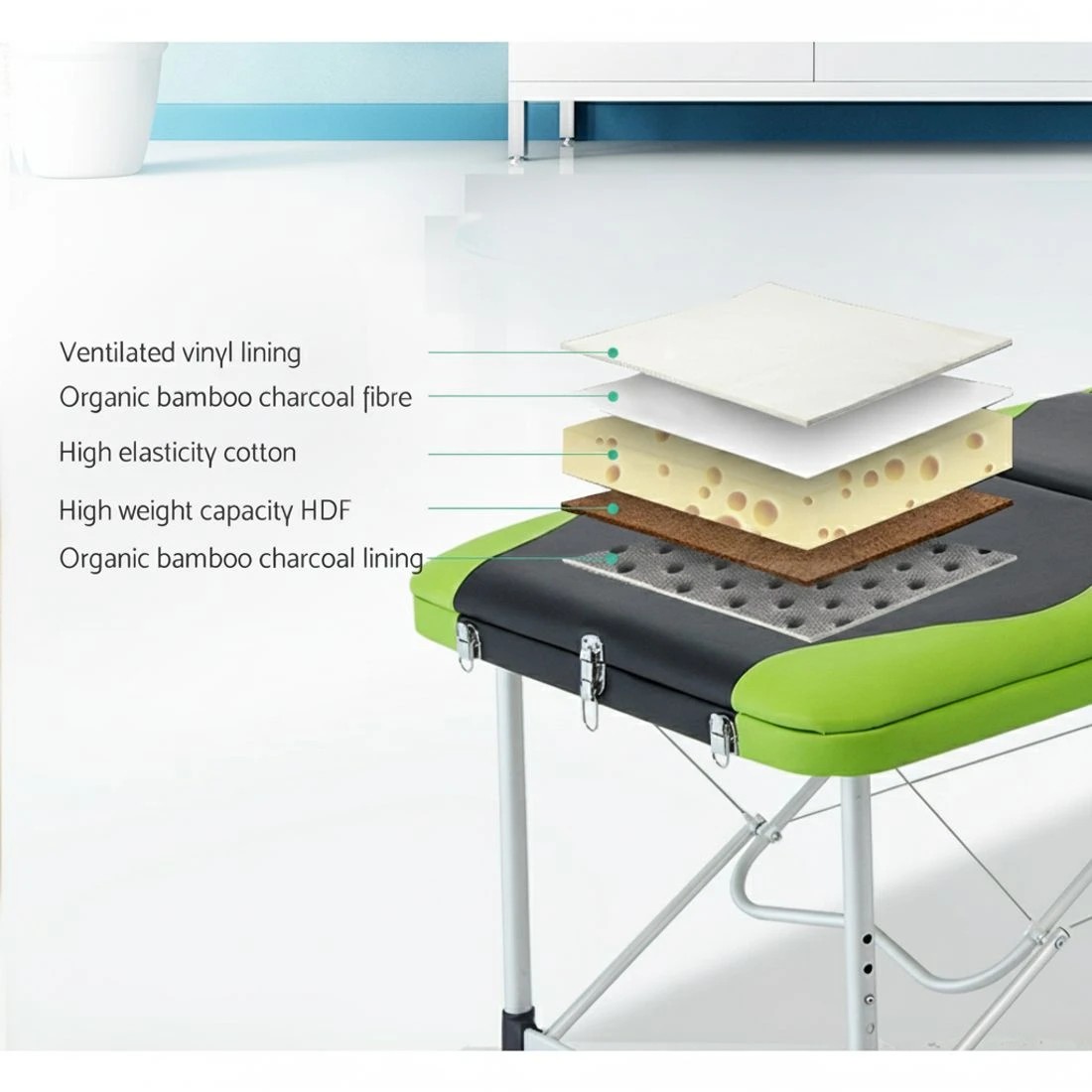 4 Zenses Massage Table 75cm Portable 3 Fold Aluminium Beauty Bed Green - Multi, 4 of 8