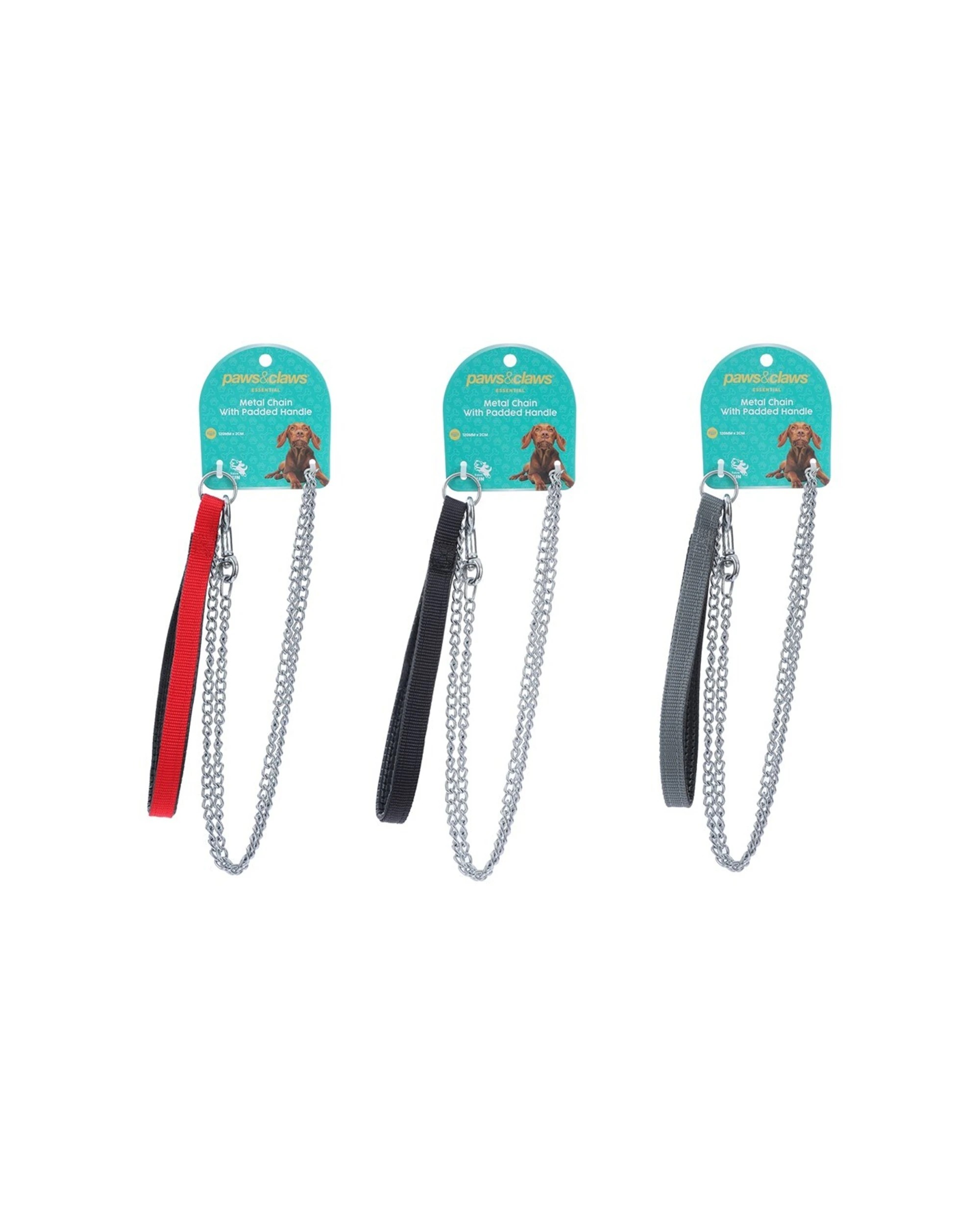 3 Paws And Claws 2pk Pet Dog Chain Lead With Padded Handle 120cm - Red, 3 of 9