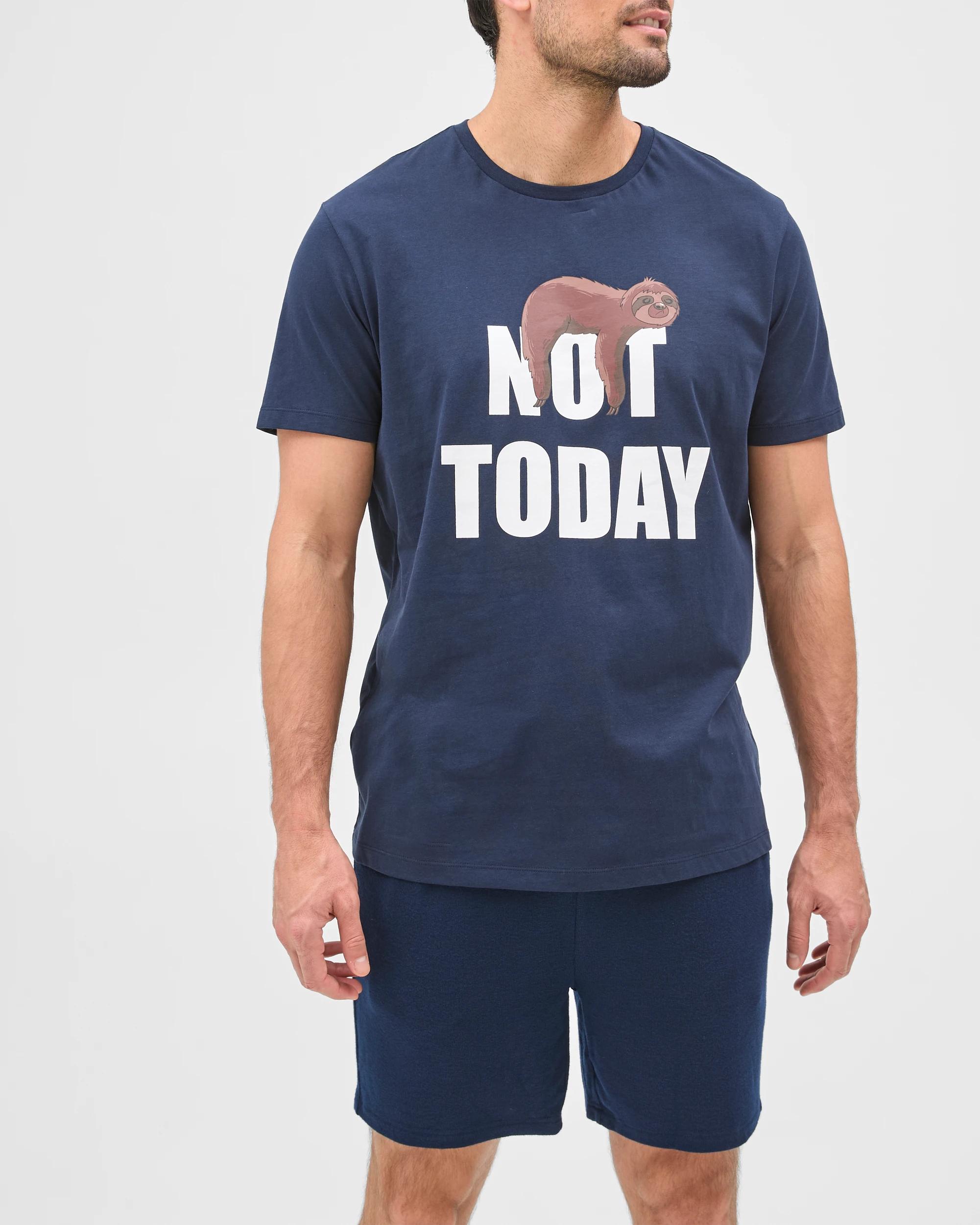 2 Maxx Australian Cotton Sleep T-Shirt BLUE NOT TODAY SLOTH, 2 of 7