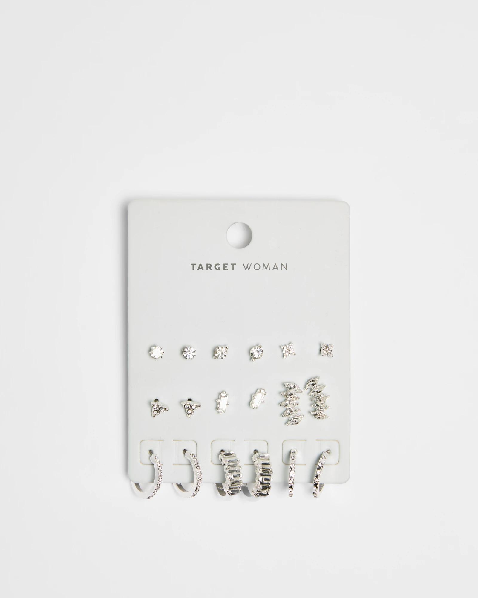 2 Target 9 Pack Diamante Cluster Earrings SILVER COLOURWAY, 2 of 2