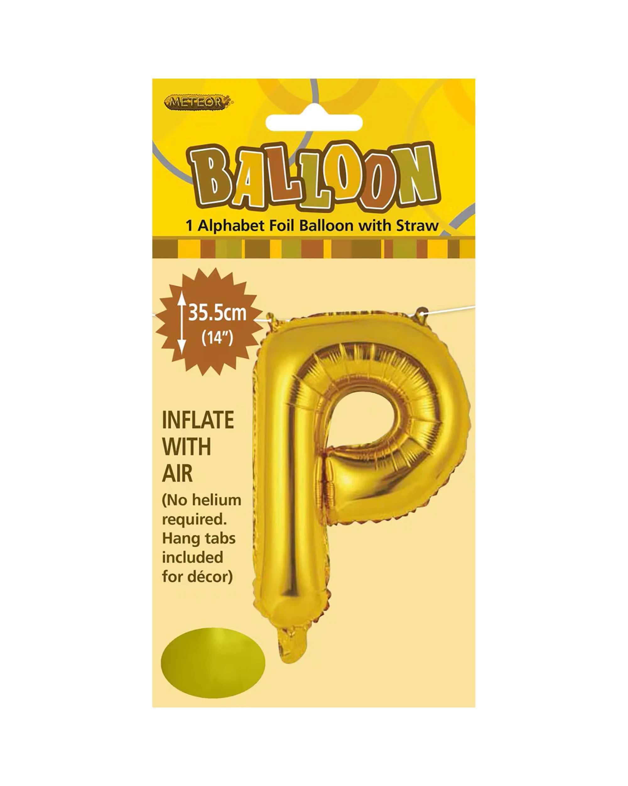2 Meteor Letter P Foil Air Fill Balloon 35.5cm - Gold, 2 of 2