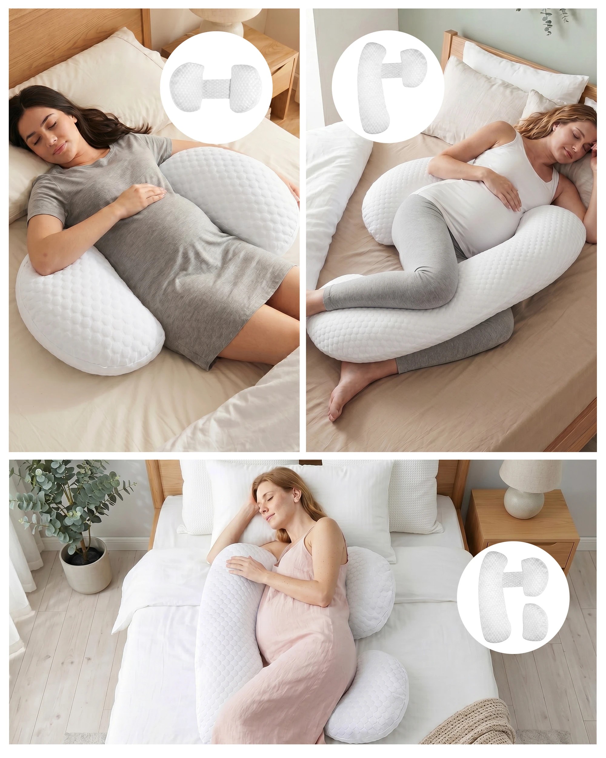 2 Playpals 3-Piece Adjustable Pregnancy Pillow H L V Shaped Body Pillow White, 2 of 6