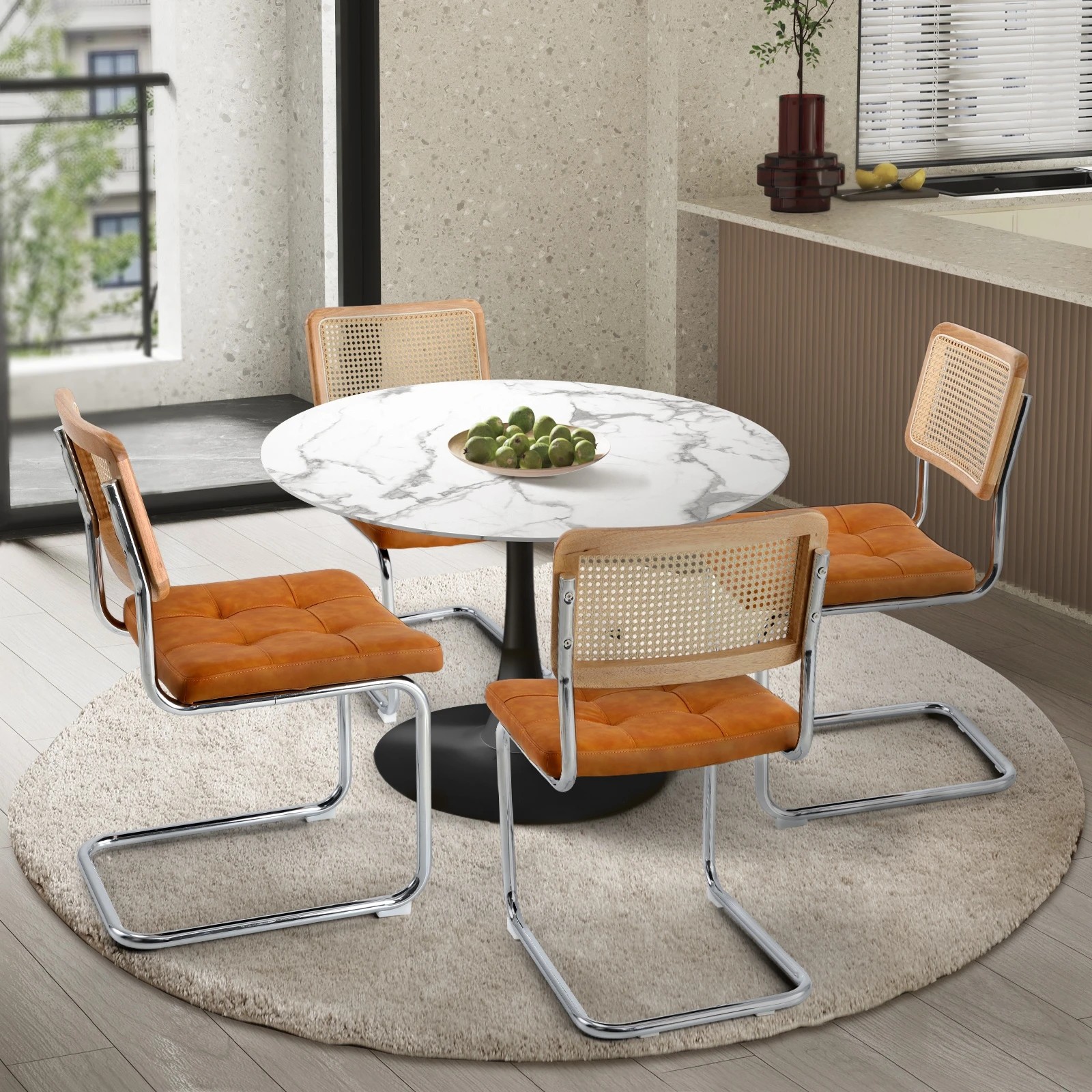 2 Oikiture 90cm Round Dining Table With 4pcs Dining Chairs Pu Leather
 - Multi, 2 of 10