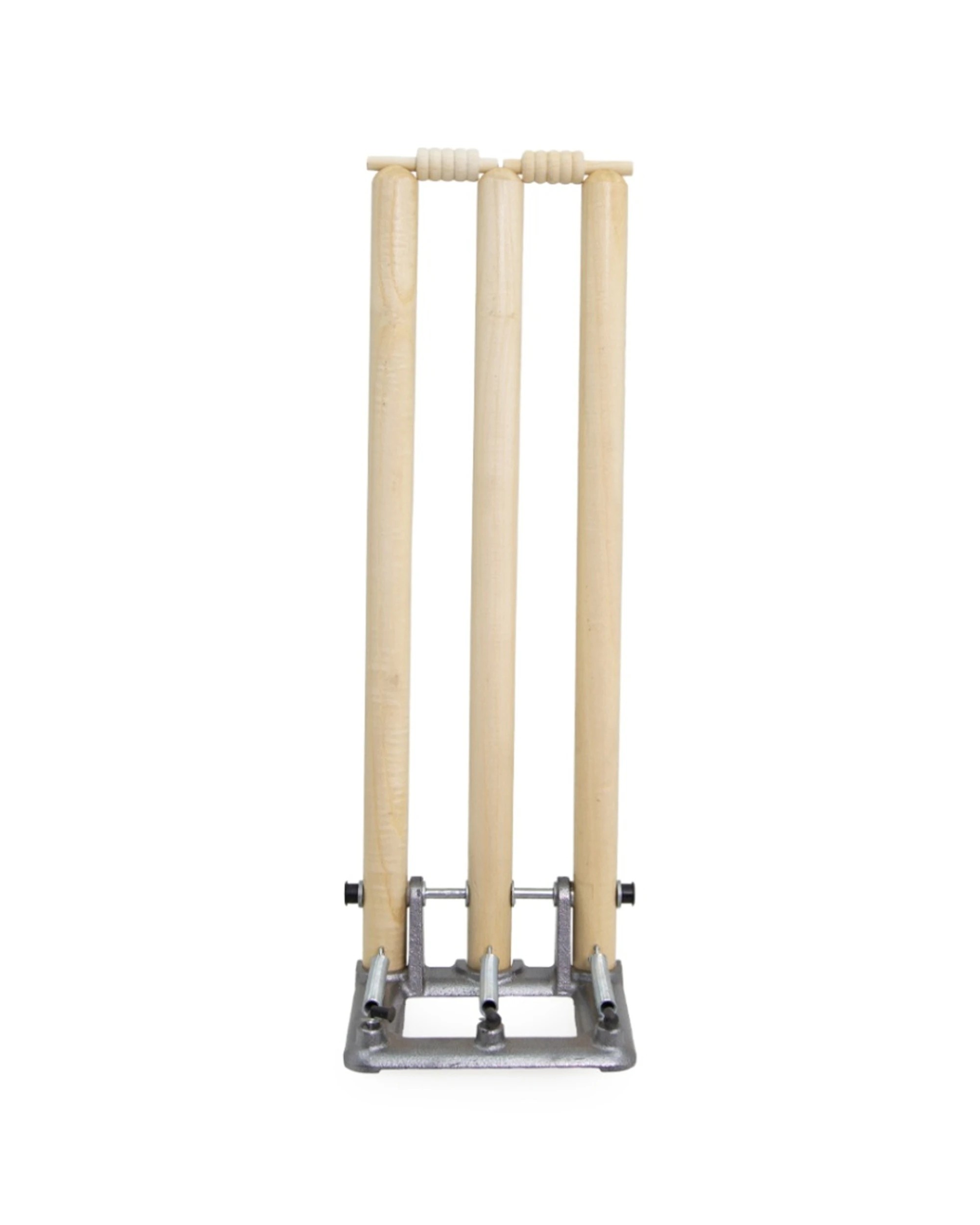 4 Victor Sports Cricket Stumps Wood Spring Loaded With Sturdy Metal Base - Natural, 4 of 5