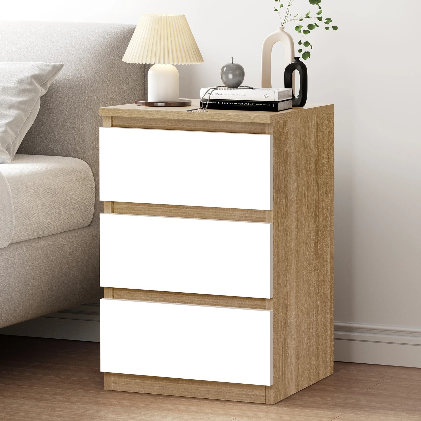 2 Alfordson 2x Bedside Table 3 Drawers - Wood White, 2 of 10