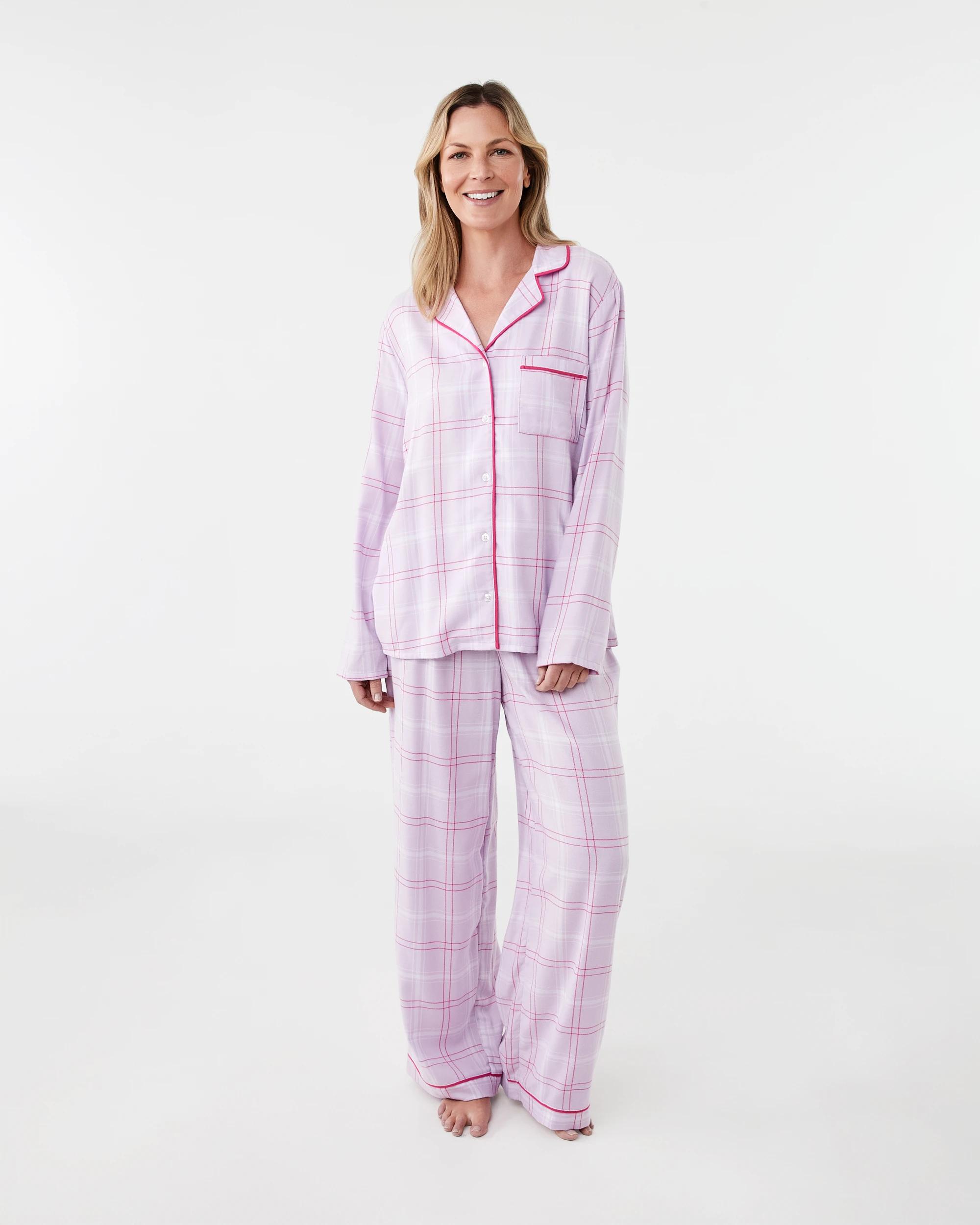 1 Classic Flannel Pyjama Set Pk Prp Chk, 1 of 9