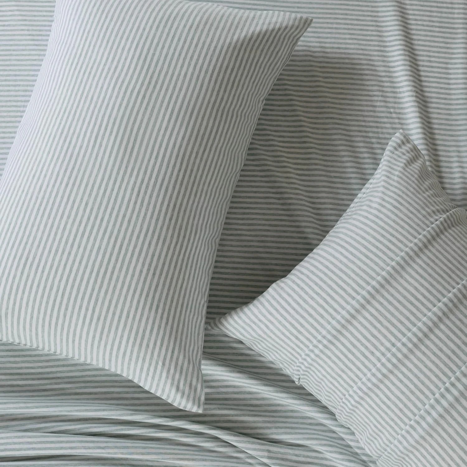 3 Gioia Casa Jersey Cotton Quilt Cover Set Soft Breathable Stretchy - Single Bed - Sage Stripe, 3 of 5