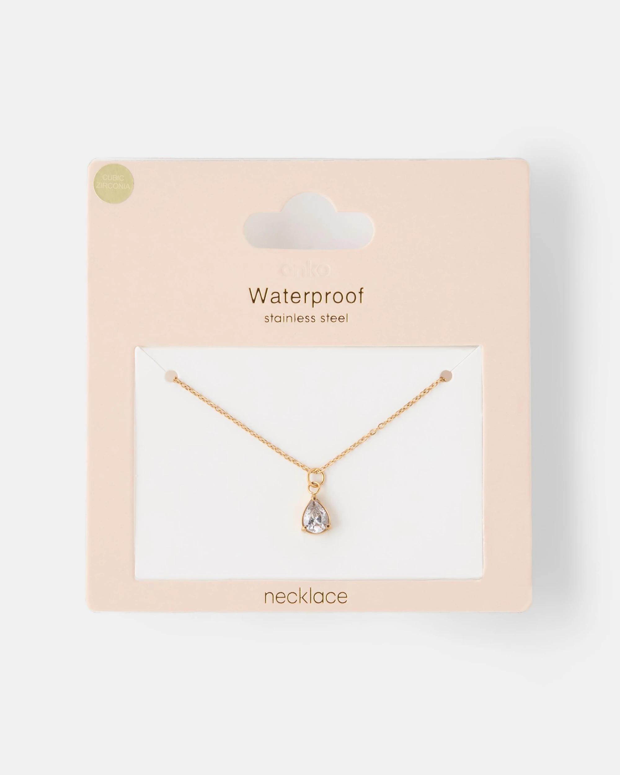 3 Waterproof Stainless Steel Teardrop Necklace - Gold Tone Gold, 3 of 3