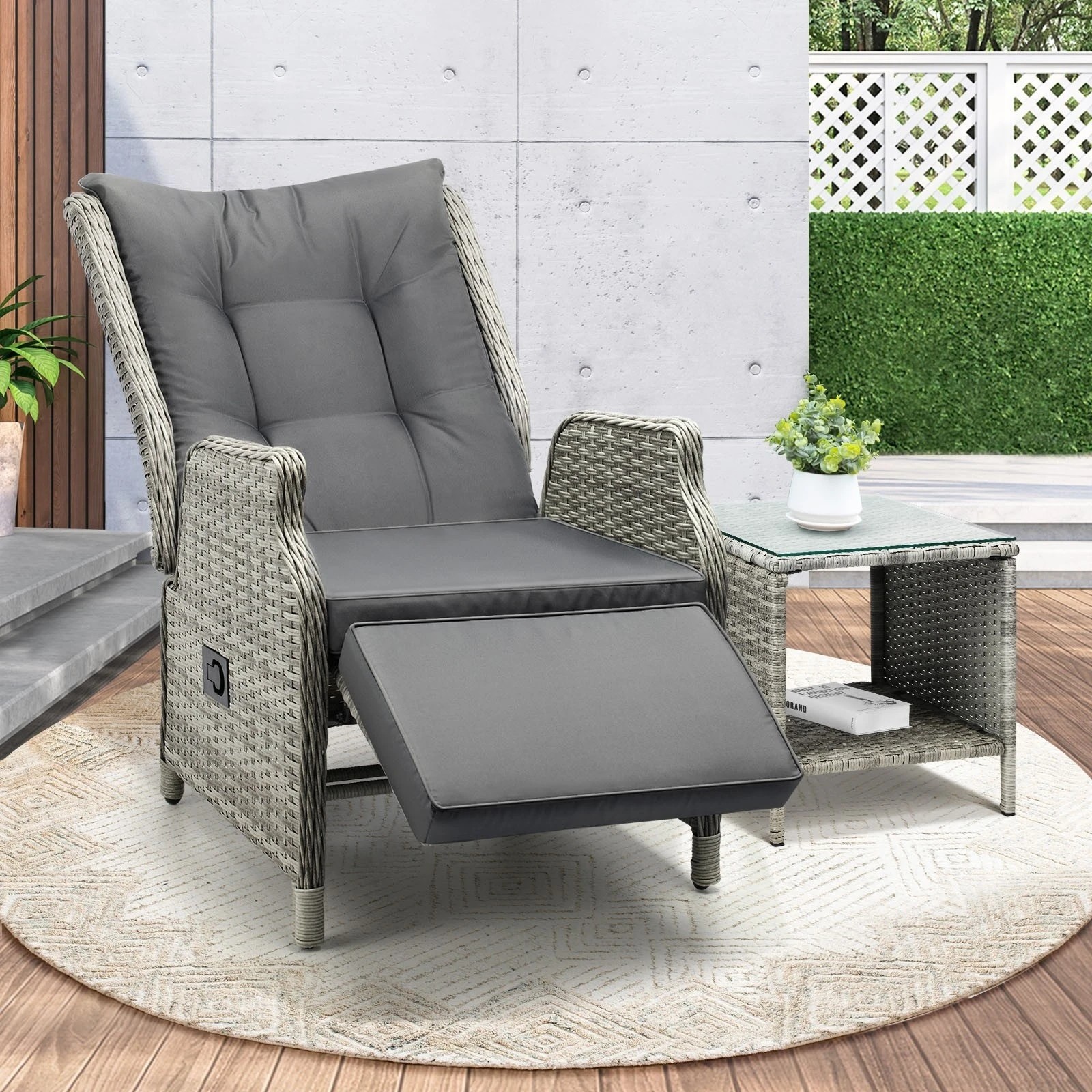 2 Livsip Outoodr Recliner Chair Sun Lounge & Table Set Utdoor Furniture Patio Sofa
 - Grey, 2 of 10