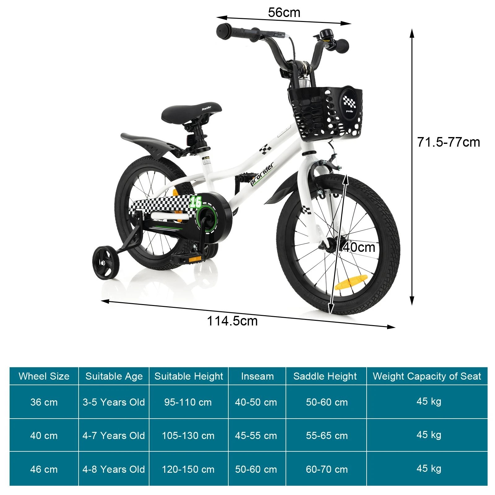 2 Costway 40cm Kids Bike Bicycle w/Training Wheels & Basket & Adjustable Handlebar Seat Beginner, 2 of 4
