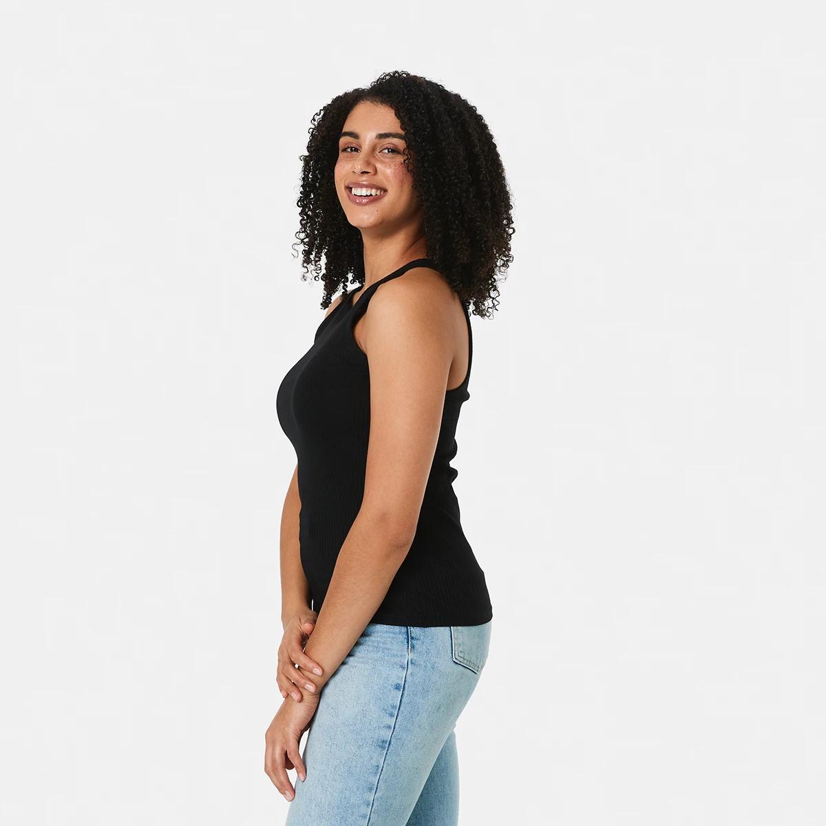 2 Sleeveless Rib Cut Away Tank Black, 2 of 4