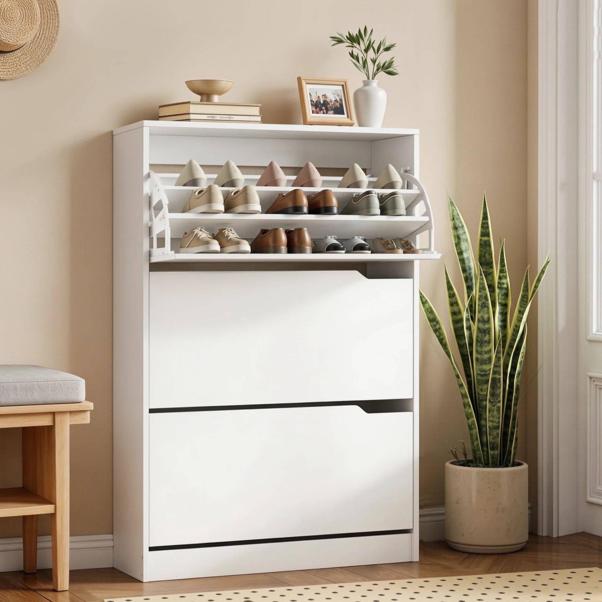 5 Artiss 3 Tier Shoe Rack Storage Cabinet with Adjustable Shelves - White, 5 of 5