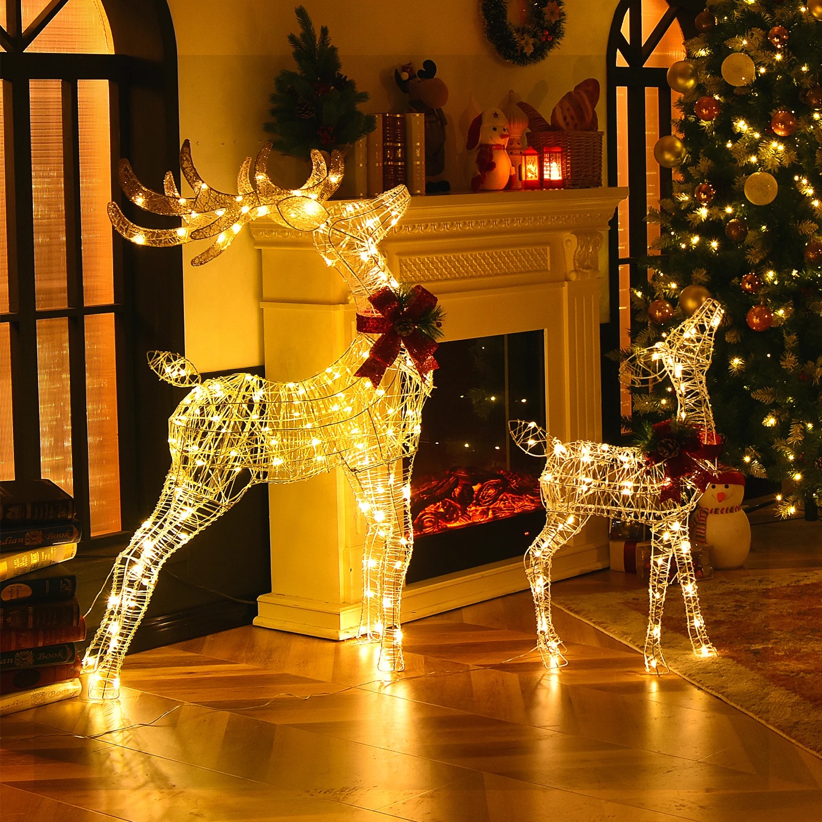 2 Costway Prelit Reindeer Christmas Lights LED Xmas Deer Decor, 2 of 2