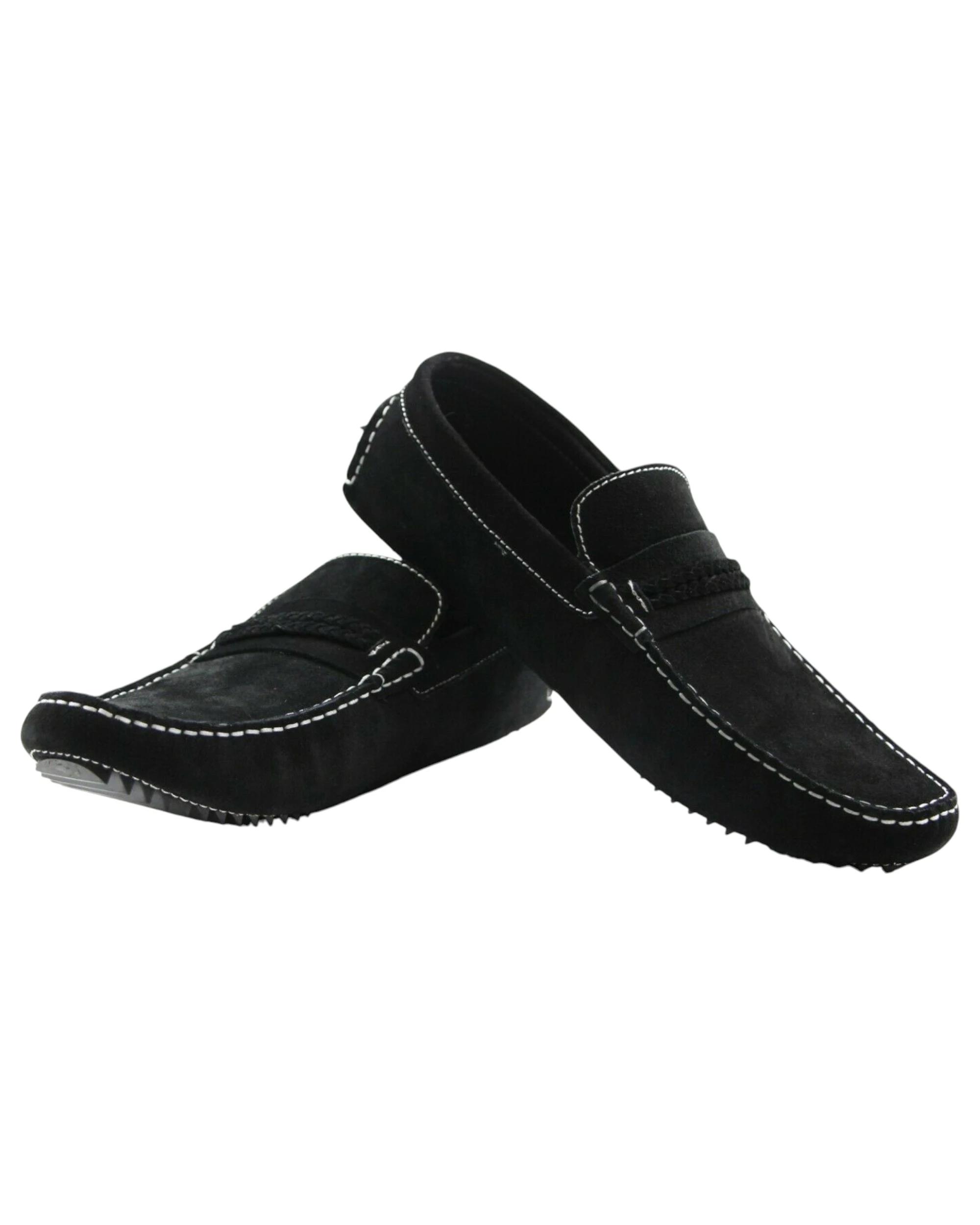 2 Zasel Mens Cruze Suede Leather Casual Boat Deck Loafers Shoes BLACK, 2 of 3