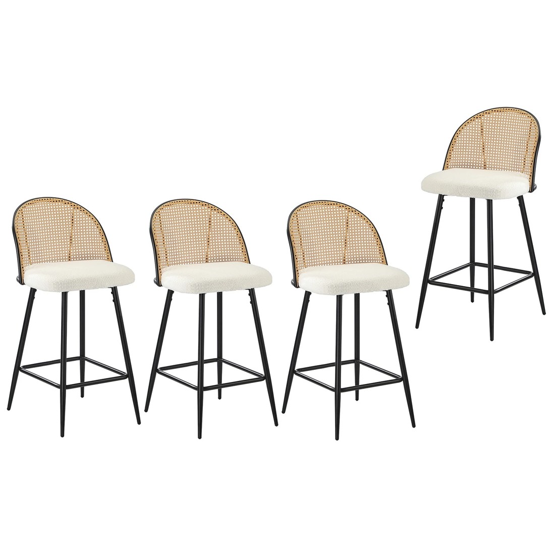 1 Oikiture Bar Stools Kitchen Counter Stool Rattan Dining Chair Boucle Fabric X4
 - White, 1 of 10