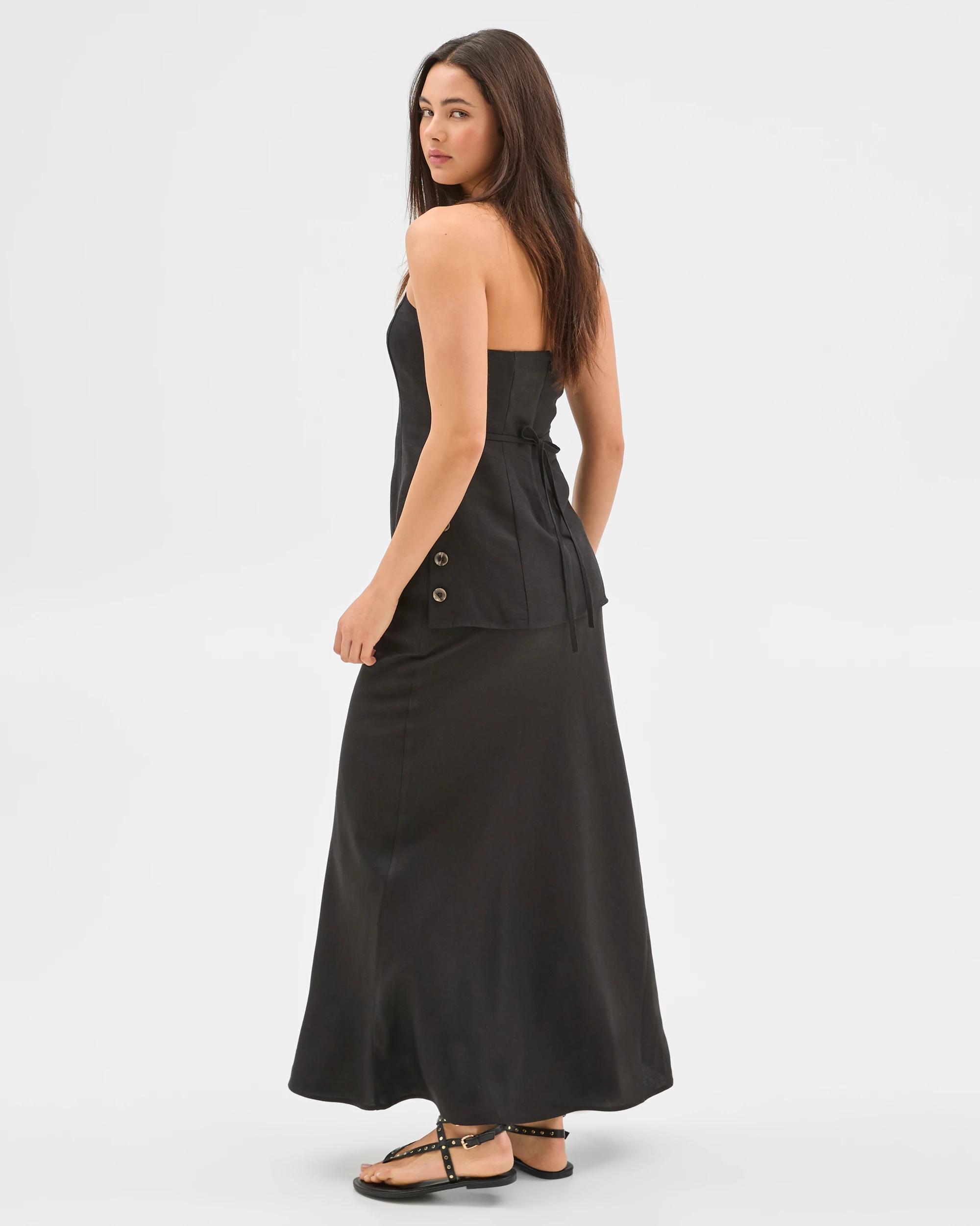 4 European Linen Blend Maxi Skirt - Lily Loves BLACK, 4 of 6