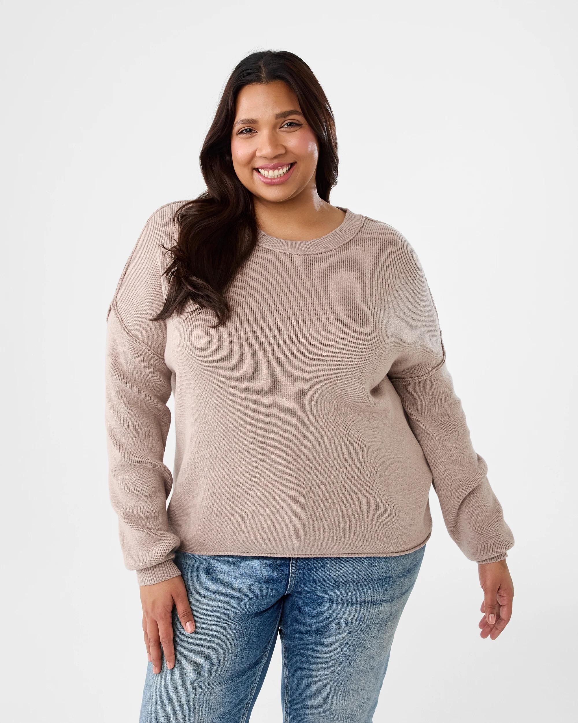 1 Curve Oversized Crew Neck Jumper Grey Taupe, 1 of 7