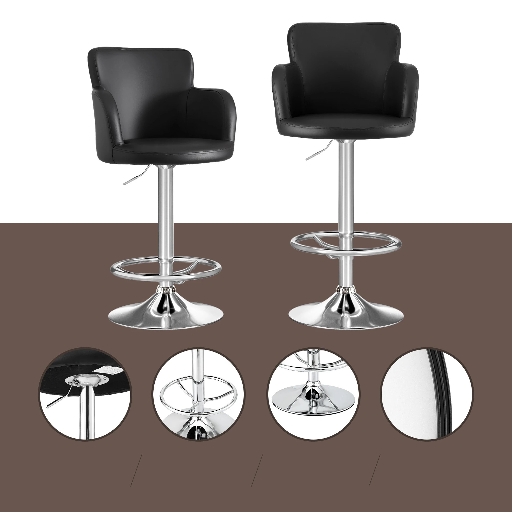 4 Artiss 4x Bar Stools Swivel Kitchen Chairs Gas Lift Adjustable - Black, 4 of 10