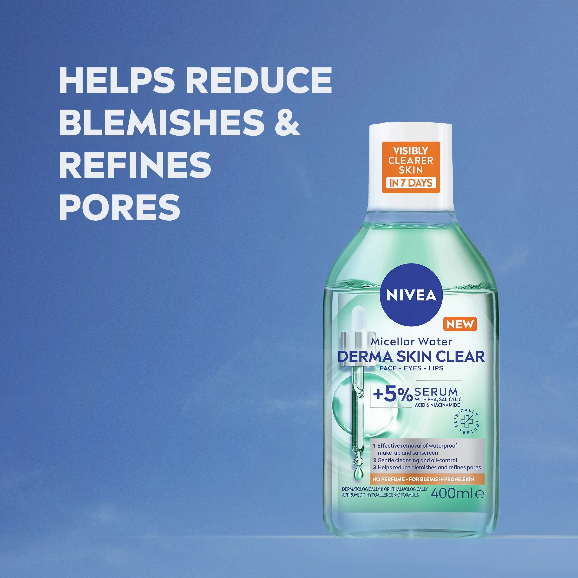 3 Nivea Derma Skin Clear Micellar Water 400ml - 5% Serum with PHA, Salicylic Acid and Niacinamide, 3 of 10