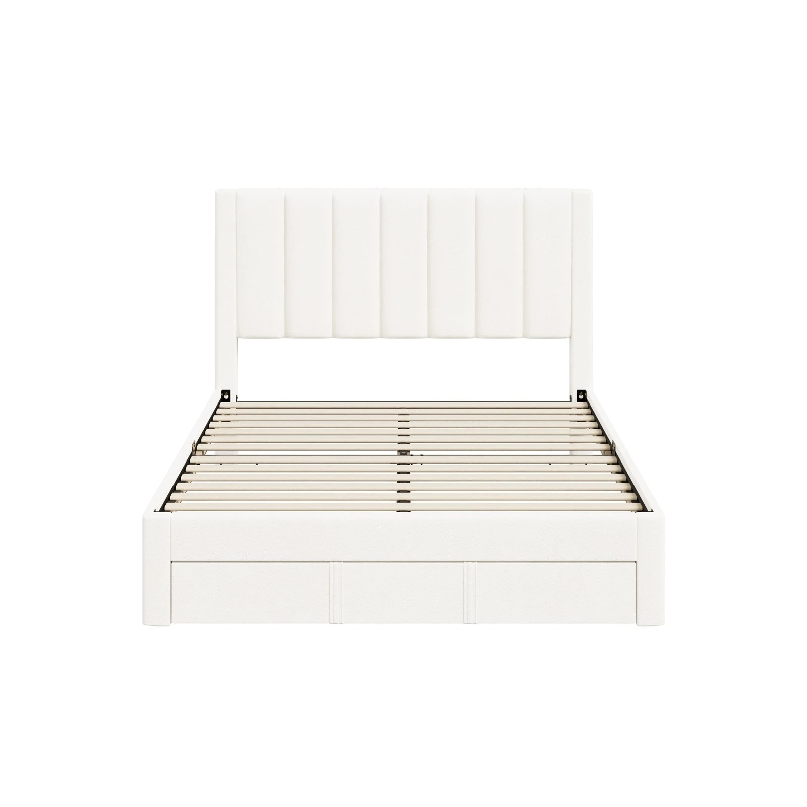 7 Oikiture Bed Frame Double Size Headboard Platform Base with Drawer - Beige, 7 of 8