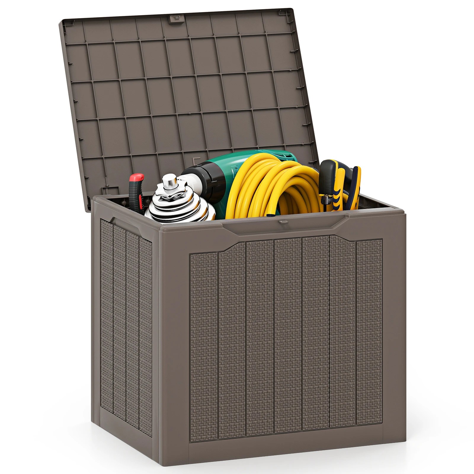 6 Costway 96L Outdoor Storage Box w/Lockable Lid Waterproof Patio Storage Bin - Brown, 6 of 6