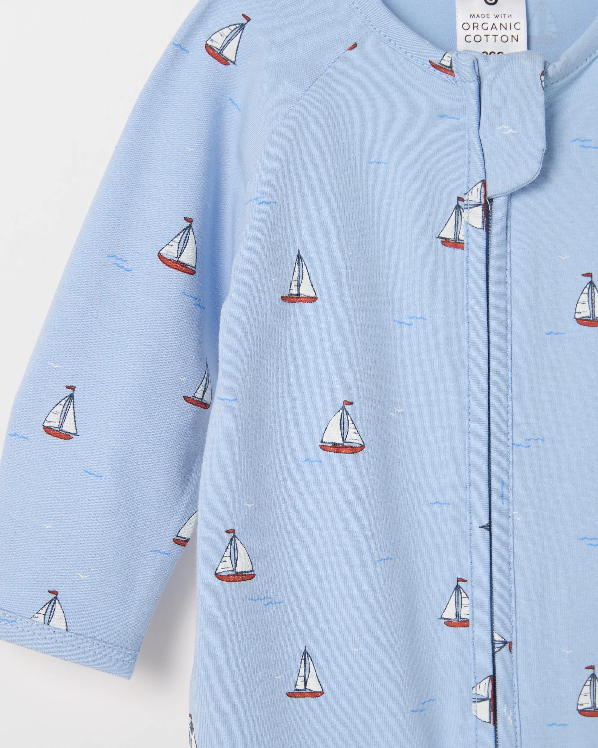 2 Target Baby Baby Organic Cotton Zip Coverall SAILBOATS BLUE, 2 of 2