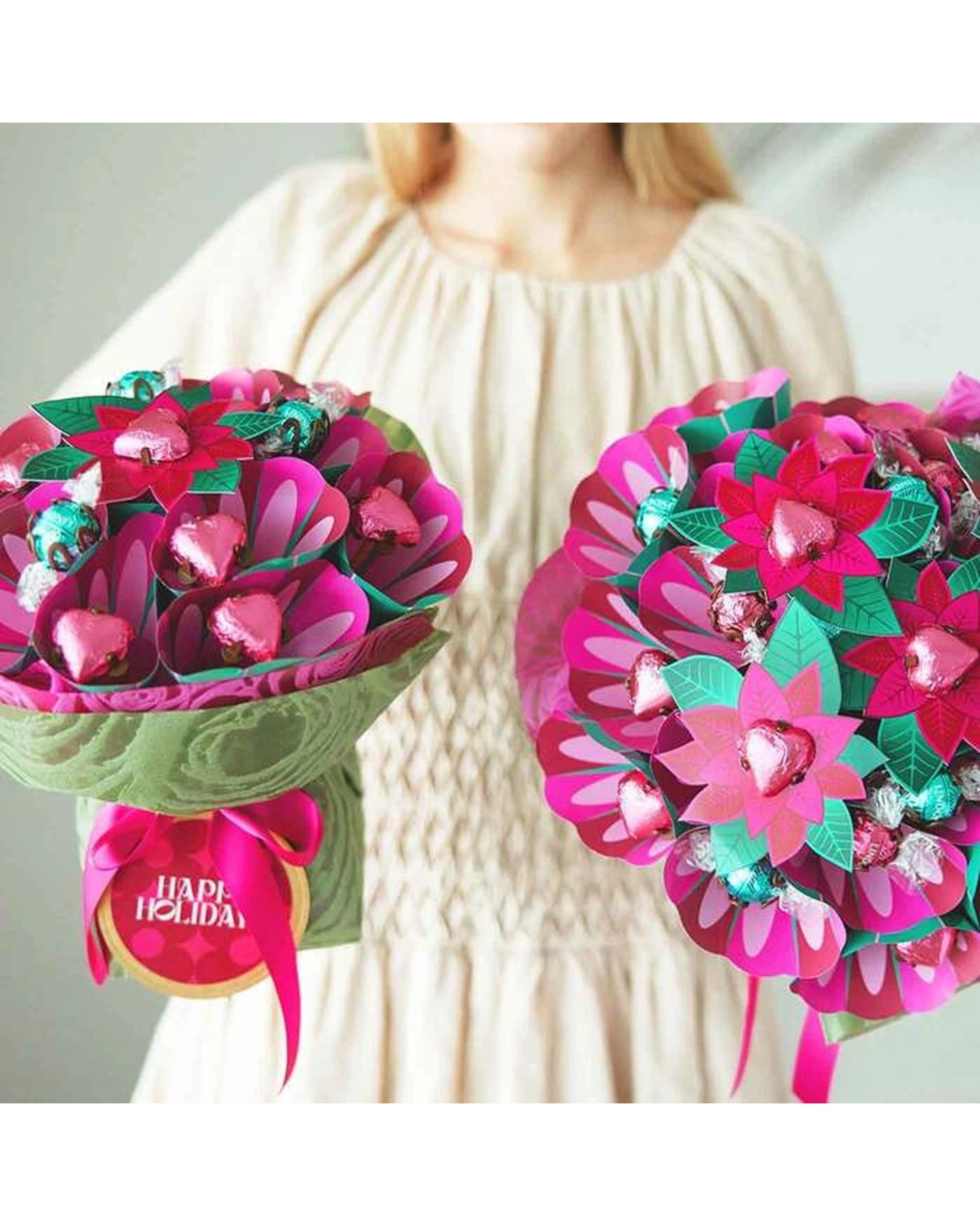 2 Edible Blooms Poinsettia Chocolate Bouquet With Festive Ribbon Medium Gift - Multi, 2 of 5