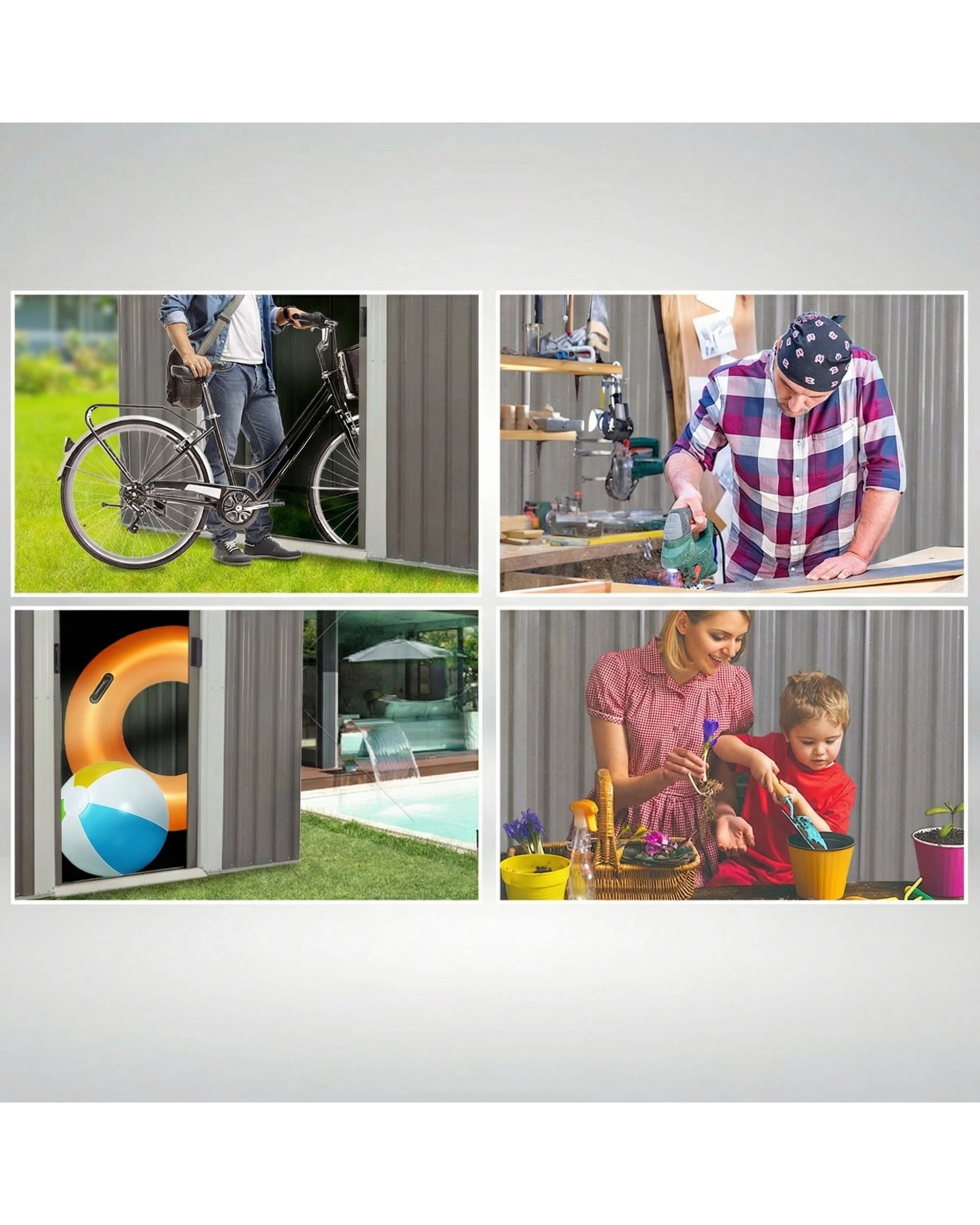 8 Wallaroo 4ft x 6ft Garden Sheds Tool Storage Outdoor Workshop Shelter Spire Roof - Grey, 8 of 9