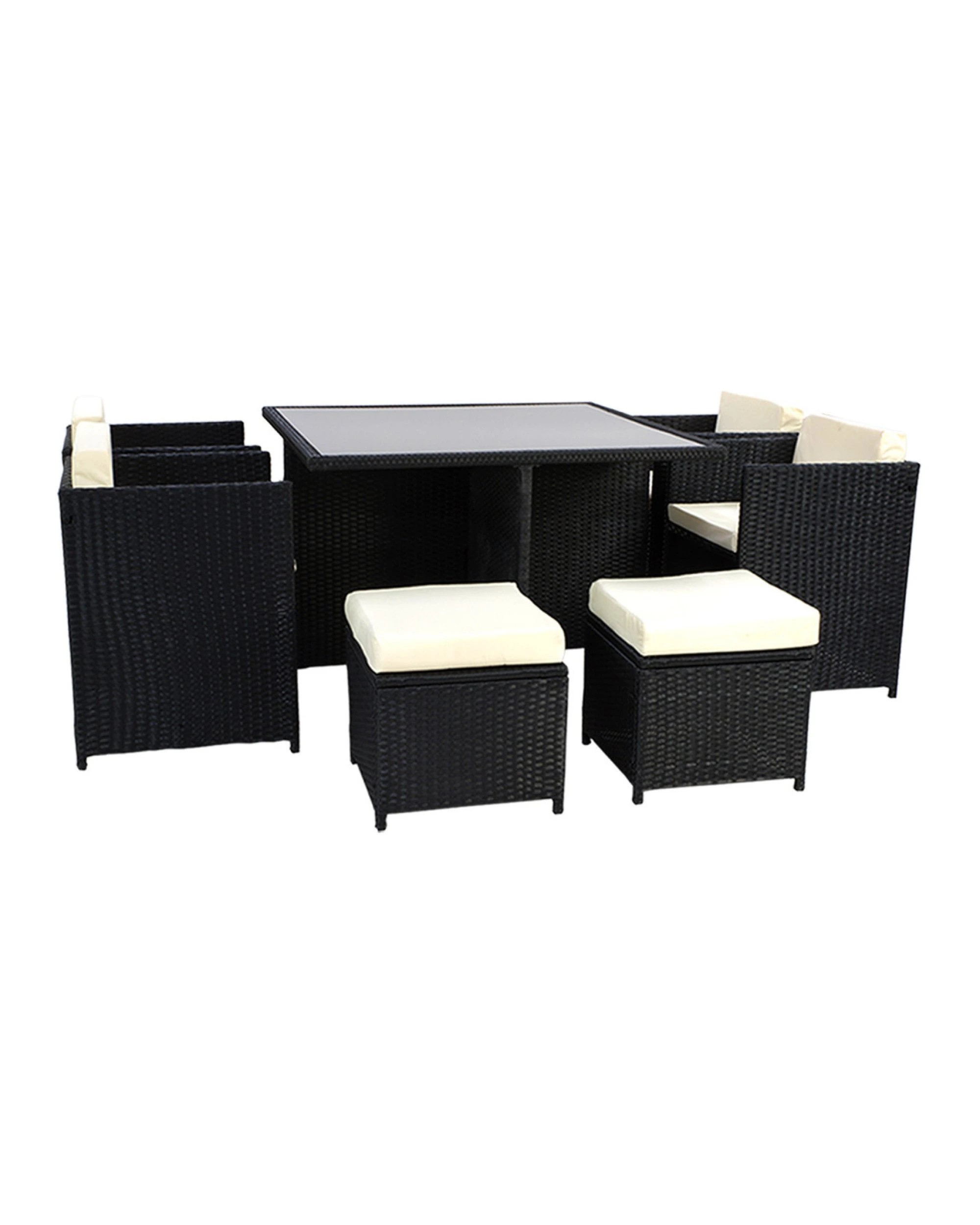 1 9 Piece Pe Rattan Garden Patio Outdoor Dining Set Black, 1 of 10