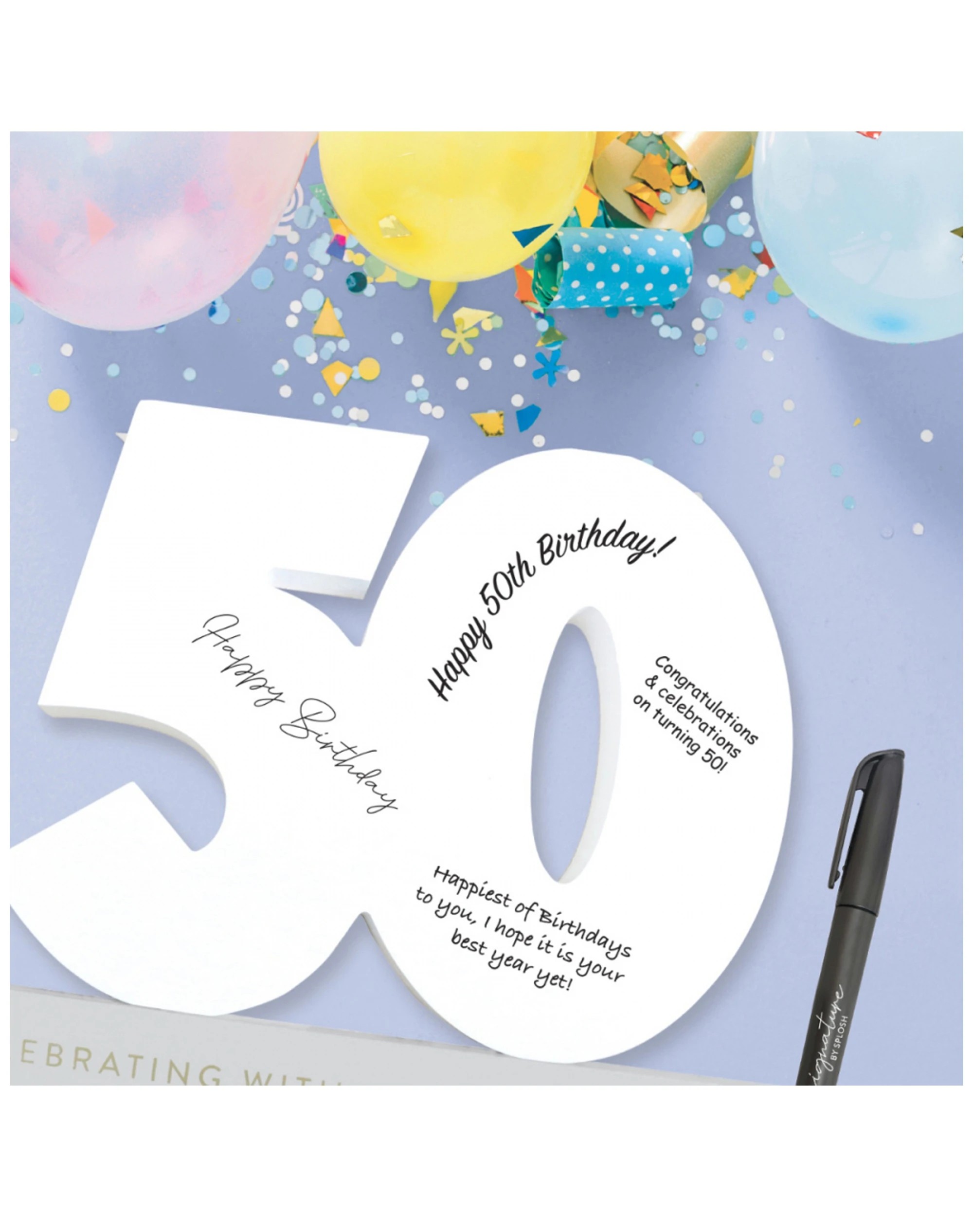 6 Splosh 50th Birthday Wooden Signature Number W/ Marker Keepsake 29x21cm White
 - White, 6 of 8