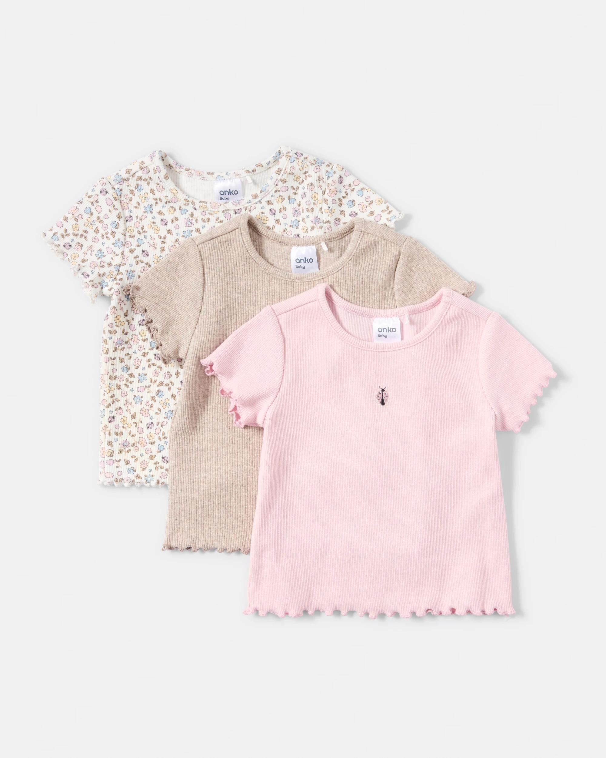 1 3 Pack Australian Cotton Short Sleeve Ribbed T-shirt Pink Lbug, 1 of 8