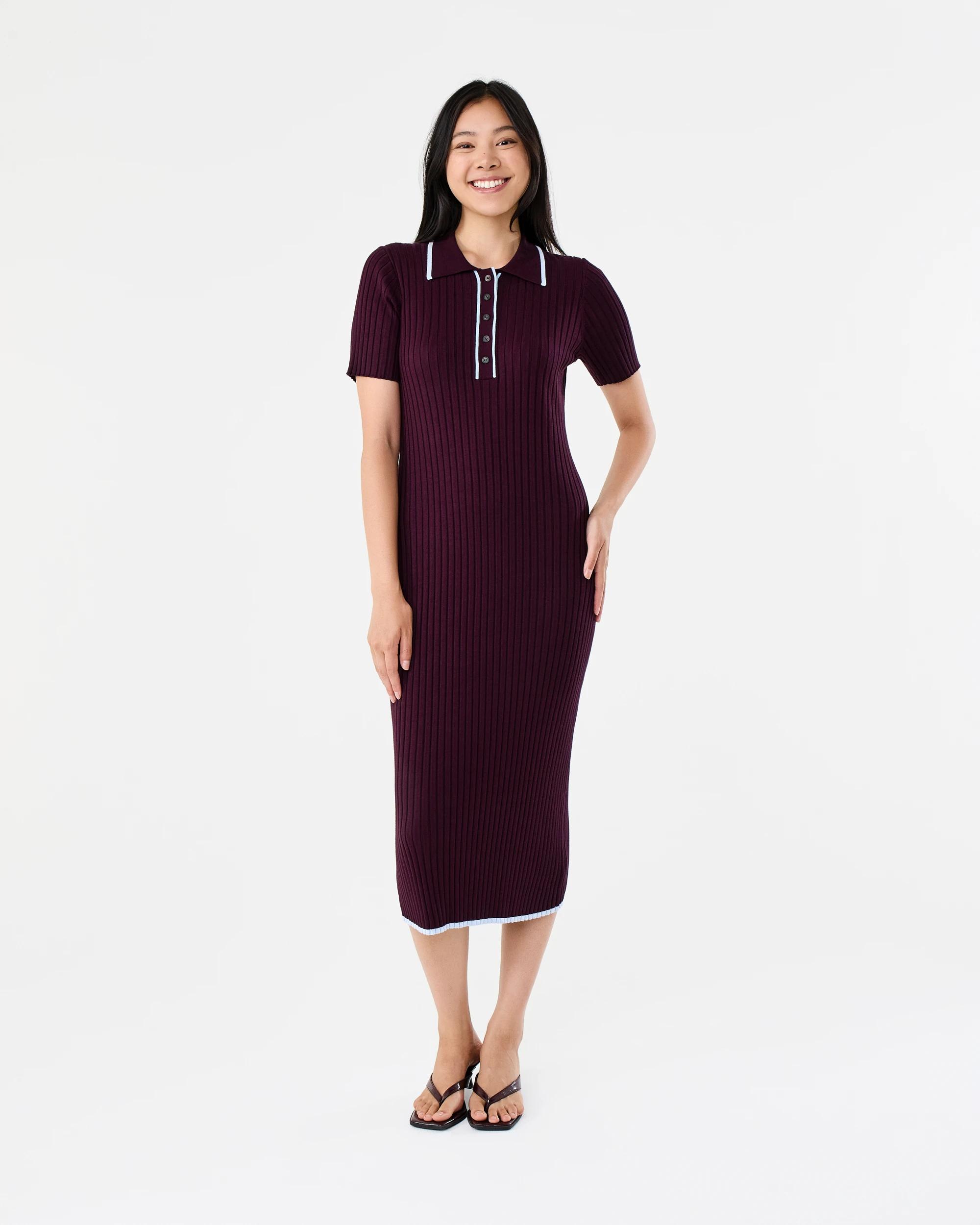 1 Short Sleeve True Knit Polo Midi Dress Red Royale, 1 of 6