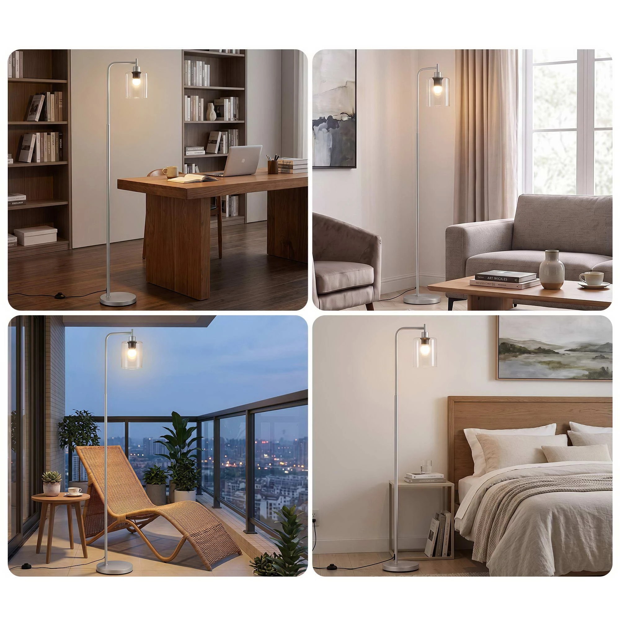 4 Artiss Modern Floor Lamp Tall Standing Light with Glass Shade for Living Room E27 - Silver, 4 of 9