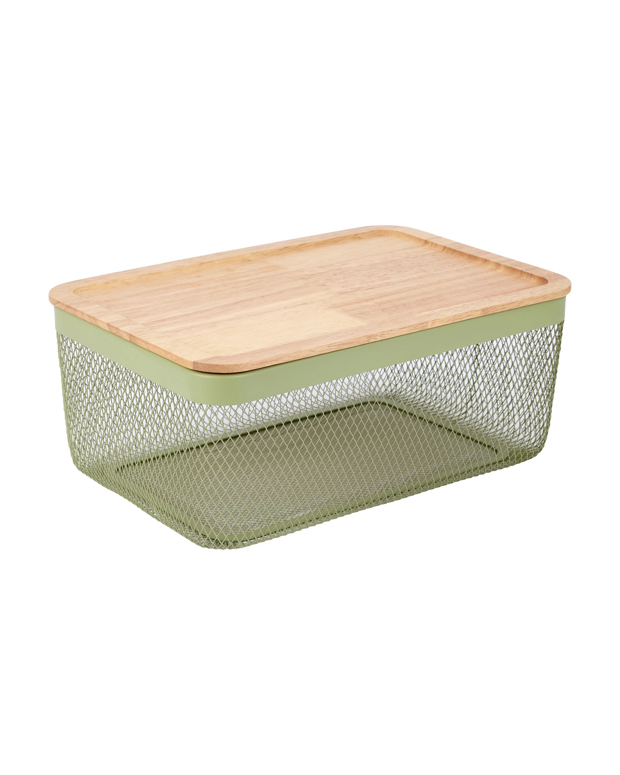 1 Large Basket with Wooden Lid - Green, 1 of 6