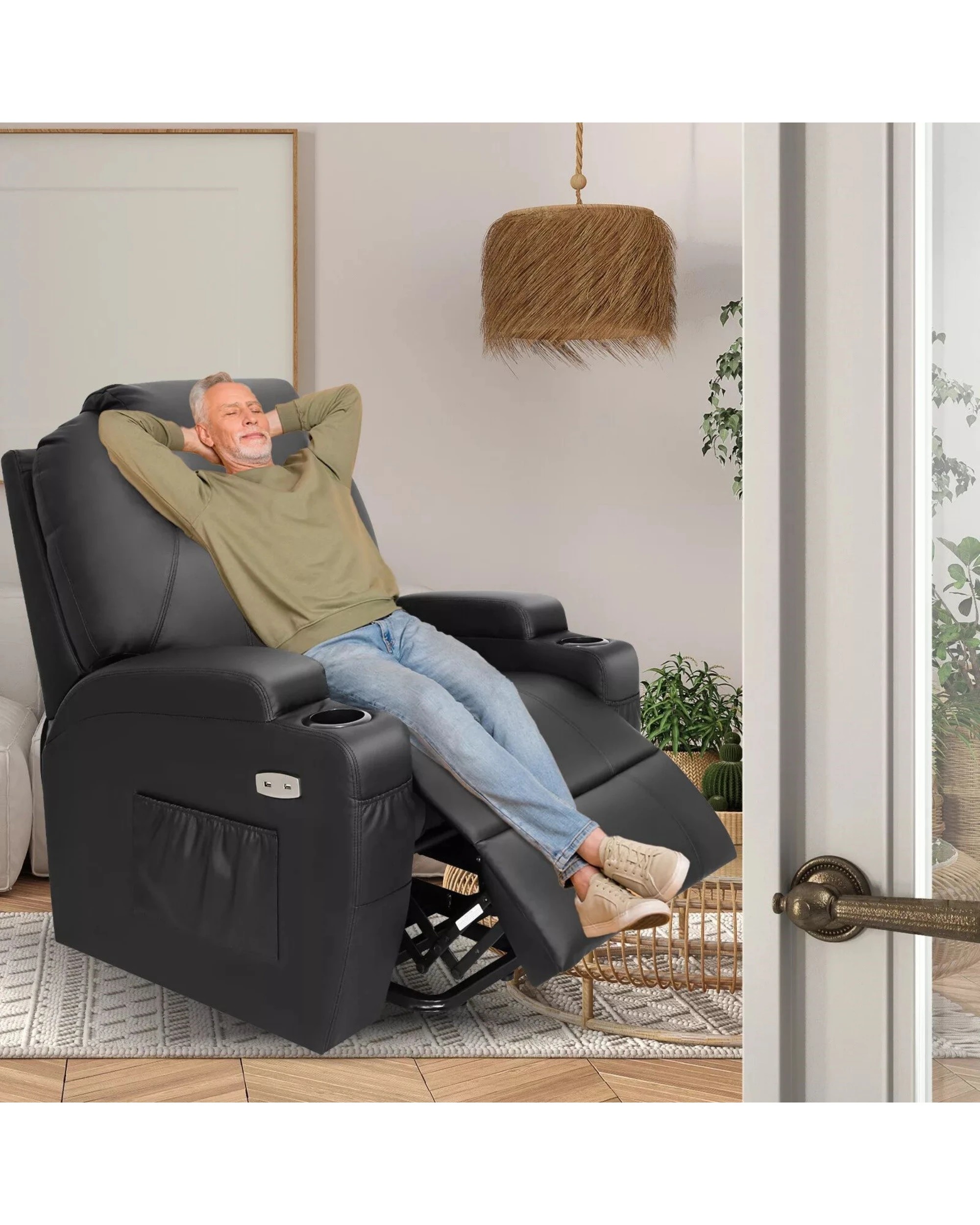 3 Advwin Electric Lift Recliner Chair Lounge Massage Heated Chair Leather Black, 3 of 8