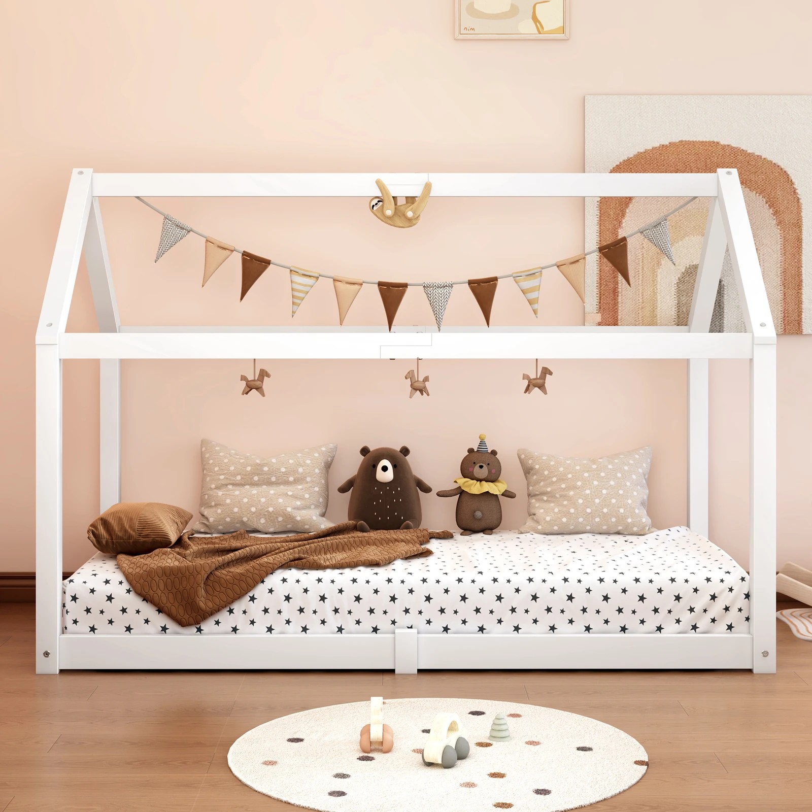 5 Alfordson Kids Bed Frame Wooden Timber Single House Frame Platform Rocco - White, 5 of 10