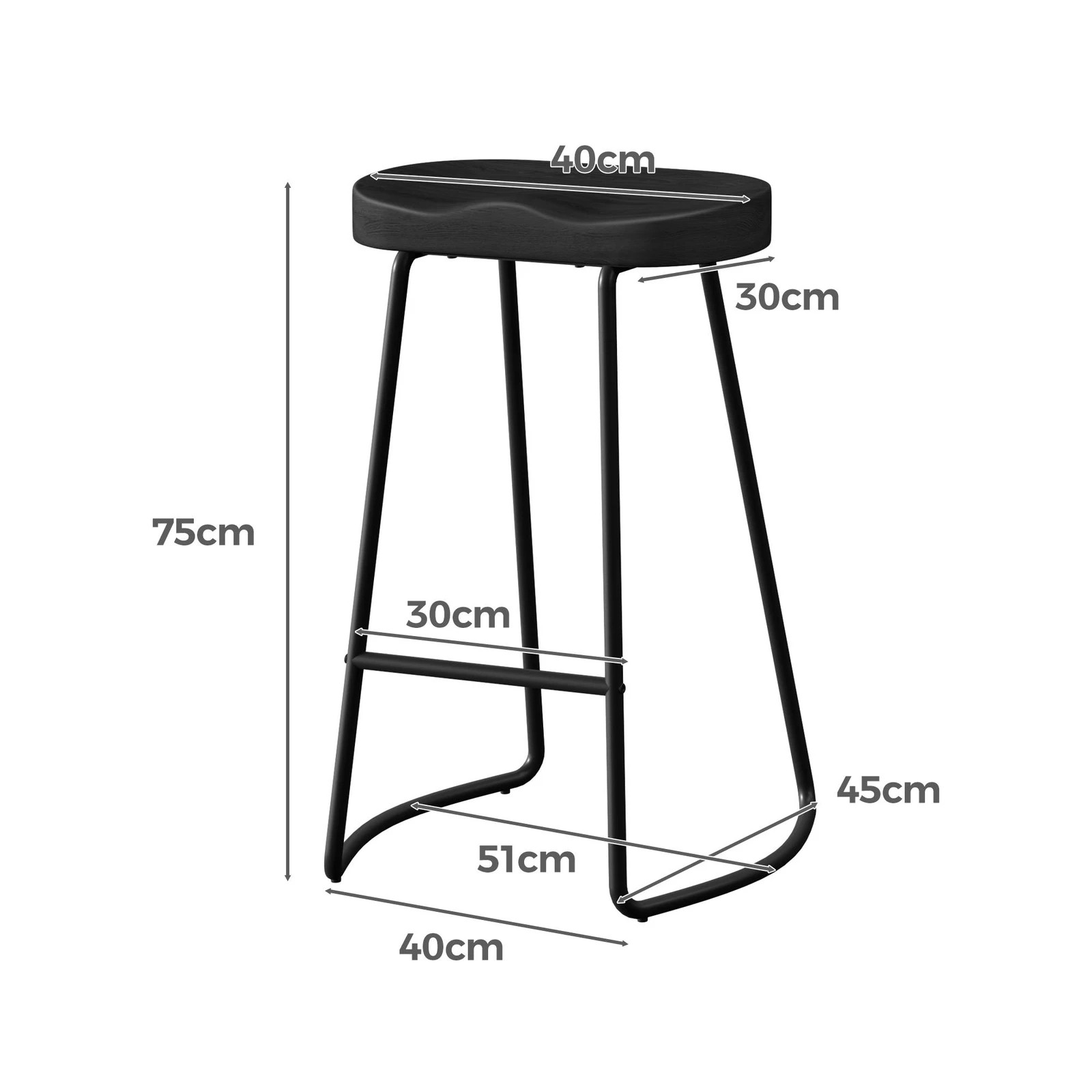 8 Alfordson 2x Bar Stools 75cm Tractor Kitchen Wooden Vintage Chair - Black, 8 of 10