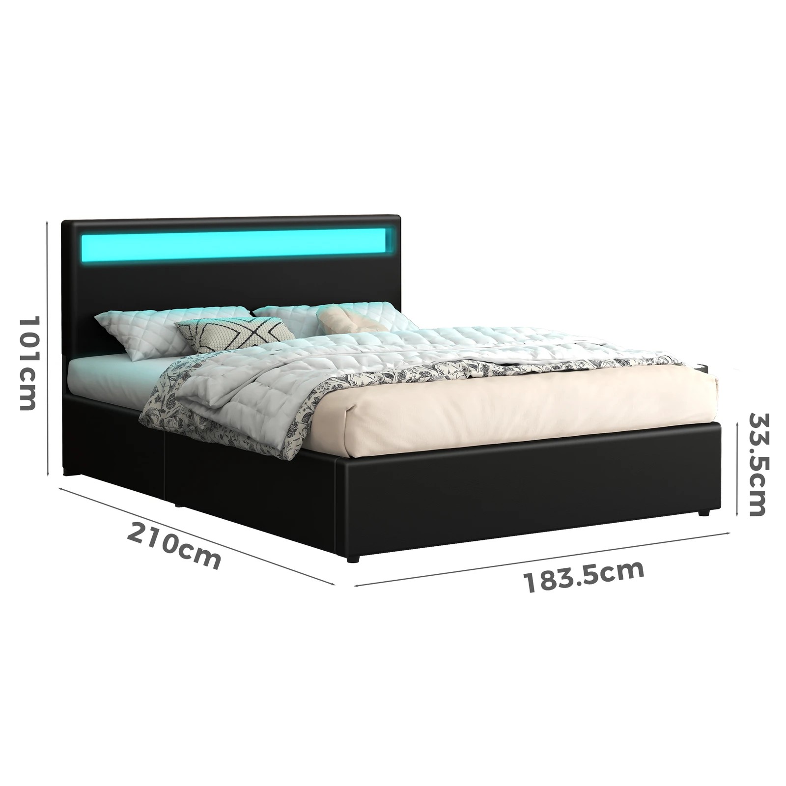9 Alfordson Bed Frame King Size RGB LED Gas Lift Storage Base Luchino - Black, 9 of 10