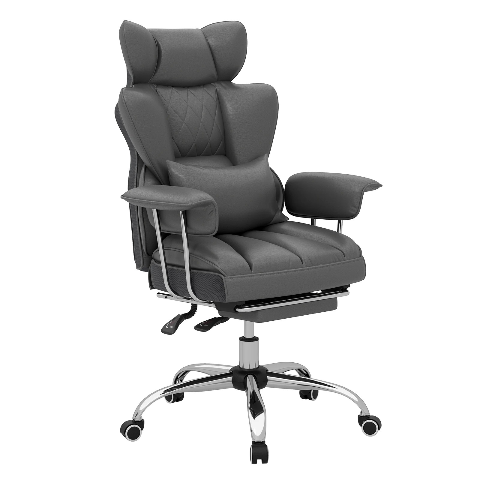 1 Costway 180kg Big & Tall Office Chair Executive Desk Chair w/Retractable Footrest - Grey, 1 of 3