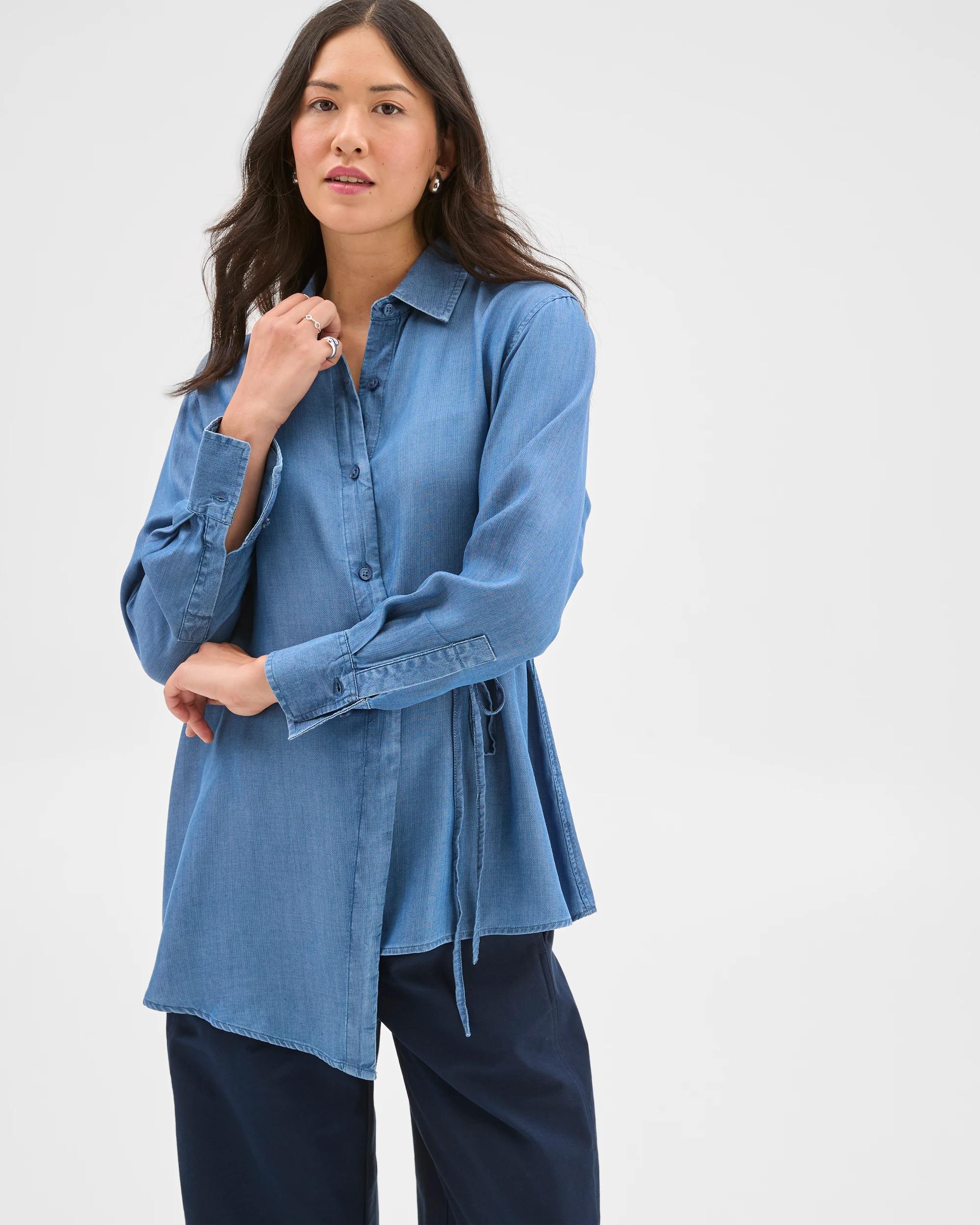 1 Target Woman Chambray Tie Shirt MID CHAMBRAY, 1 of 8