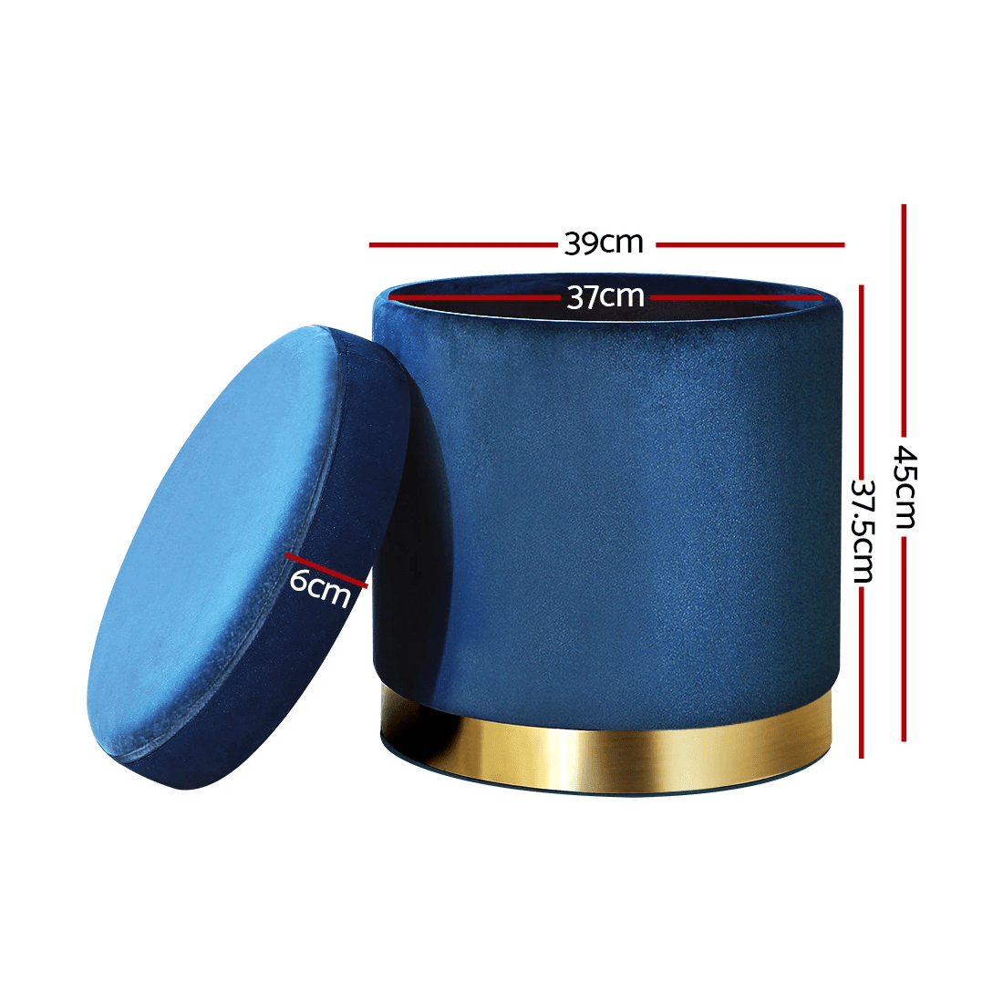 2 Artiss Ottoman Storage Foot Stool Round Velvet - Blue, 2 of 6