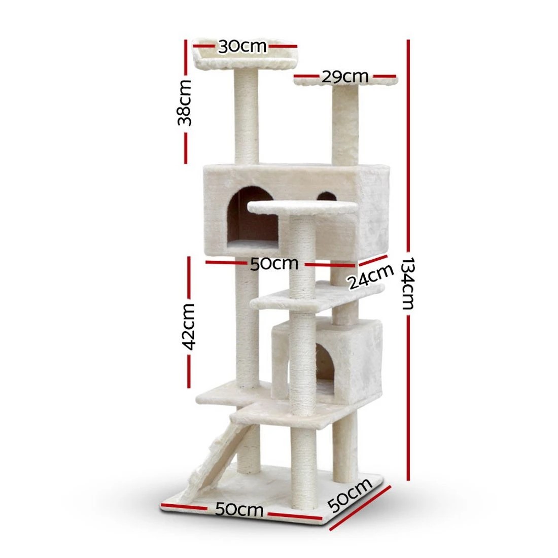 2 i.Pet Cat Tree 134cm Tower Scratching Post Scratcher Wood Condo House Bed - Beige, 2 of 6