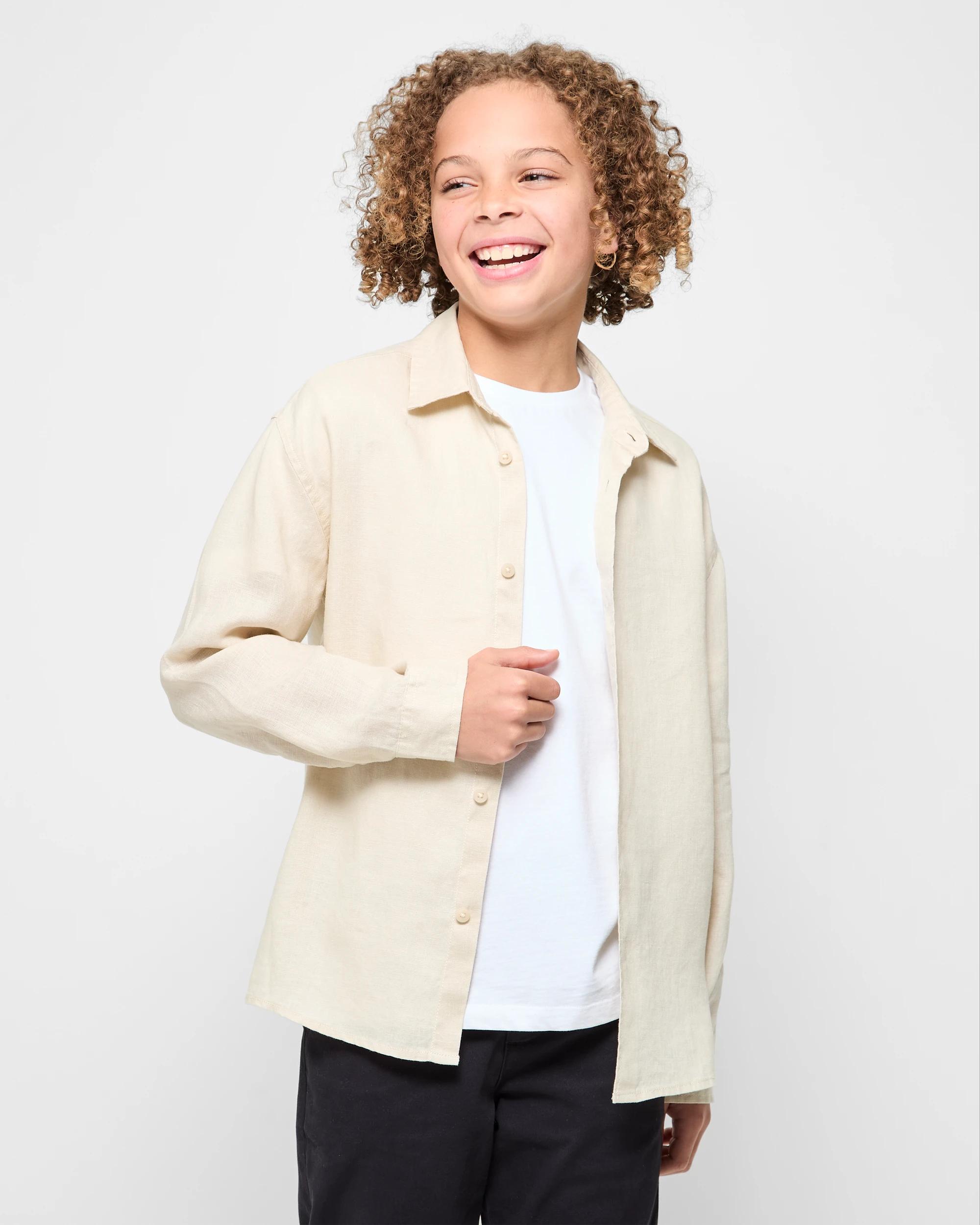 1 Target Kids European Linen Long Sleeve Shirt NEUTRAL, 1 of 6