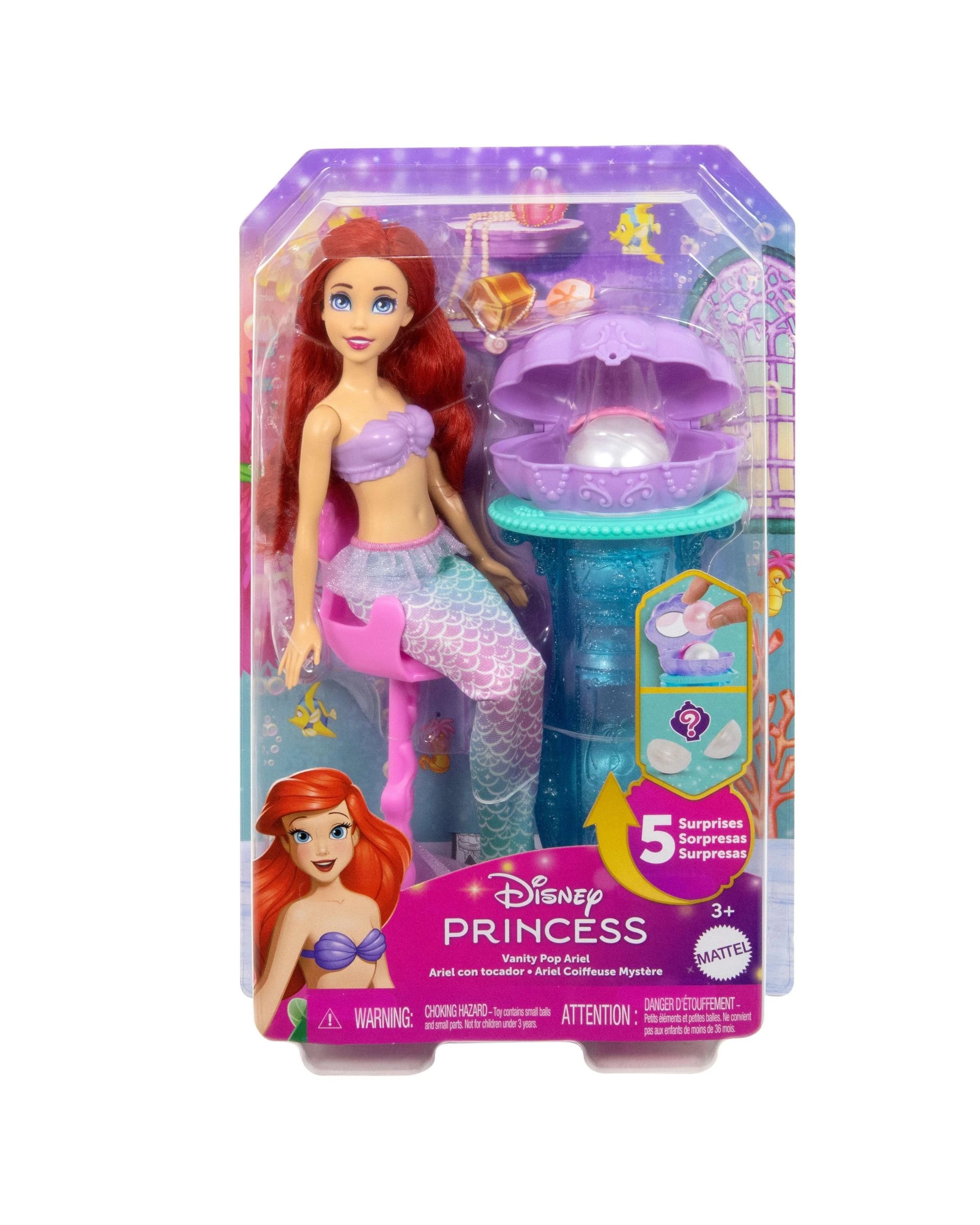 3 Disney Princess Ariel Vanity Pop Mermaid Fashion Doll & Vanity with 5 Pop - up Surprises, 3 of 6