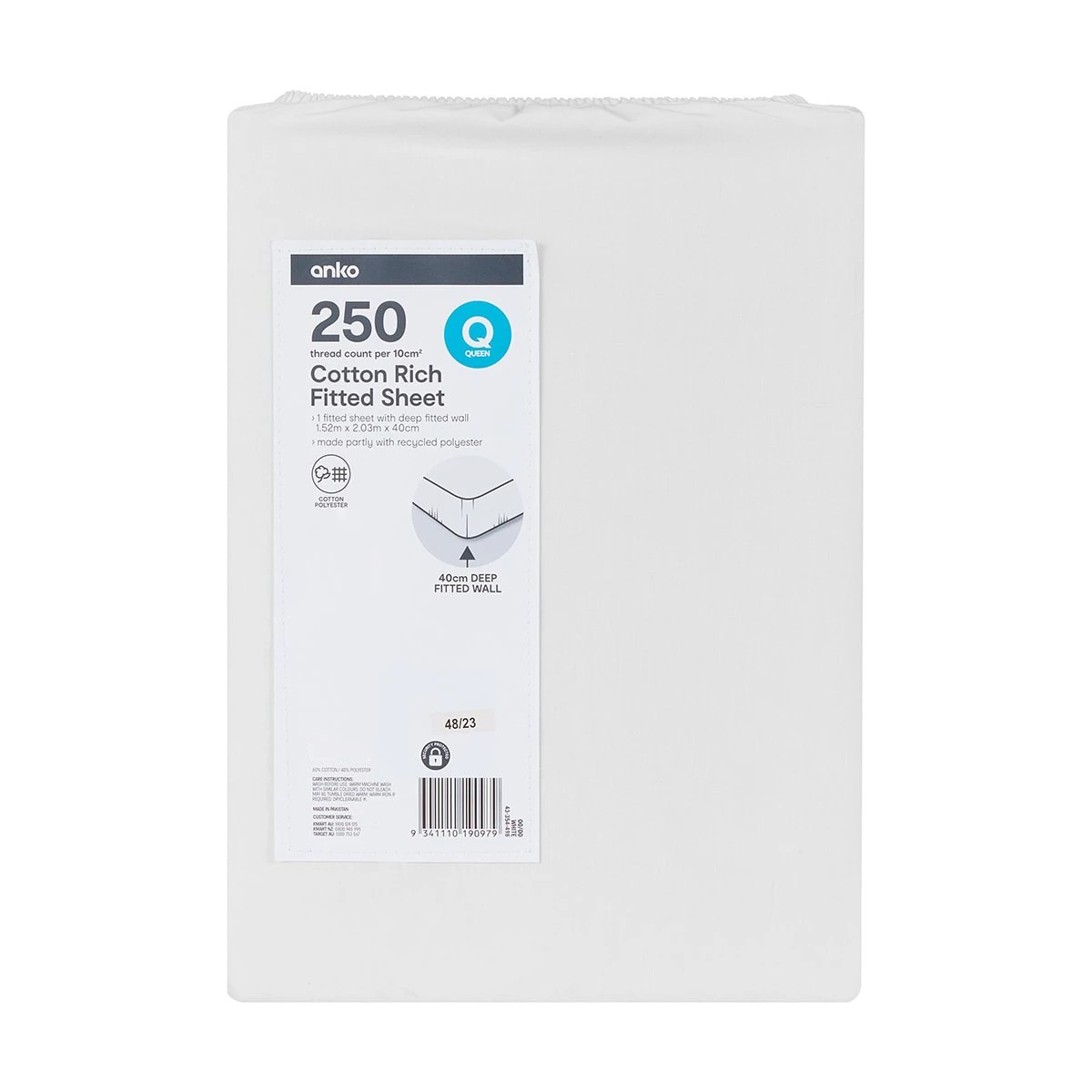 4 250 Thread Count Cotton Rich Fitted Sheet - Queen Bed, White, 4 of 4